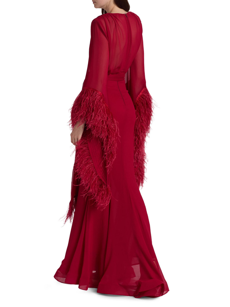 Women's Geisha V-Neck Feather Gown - Red 5