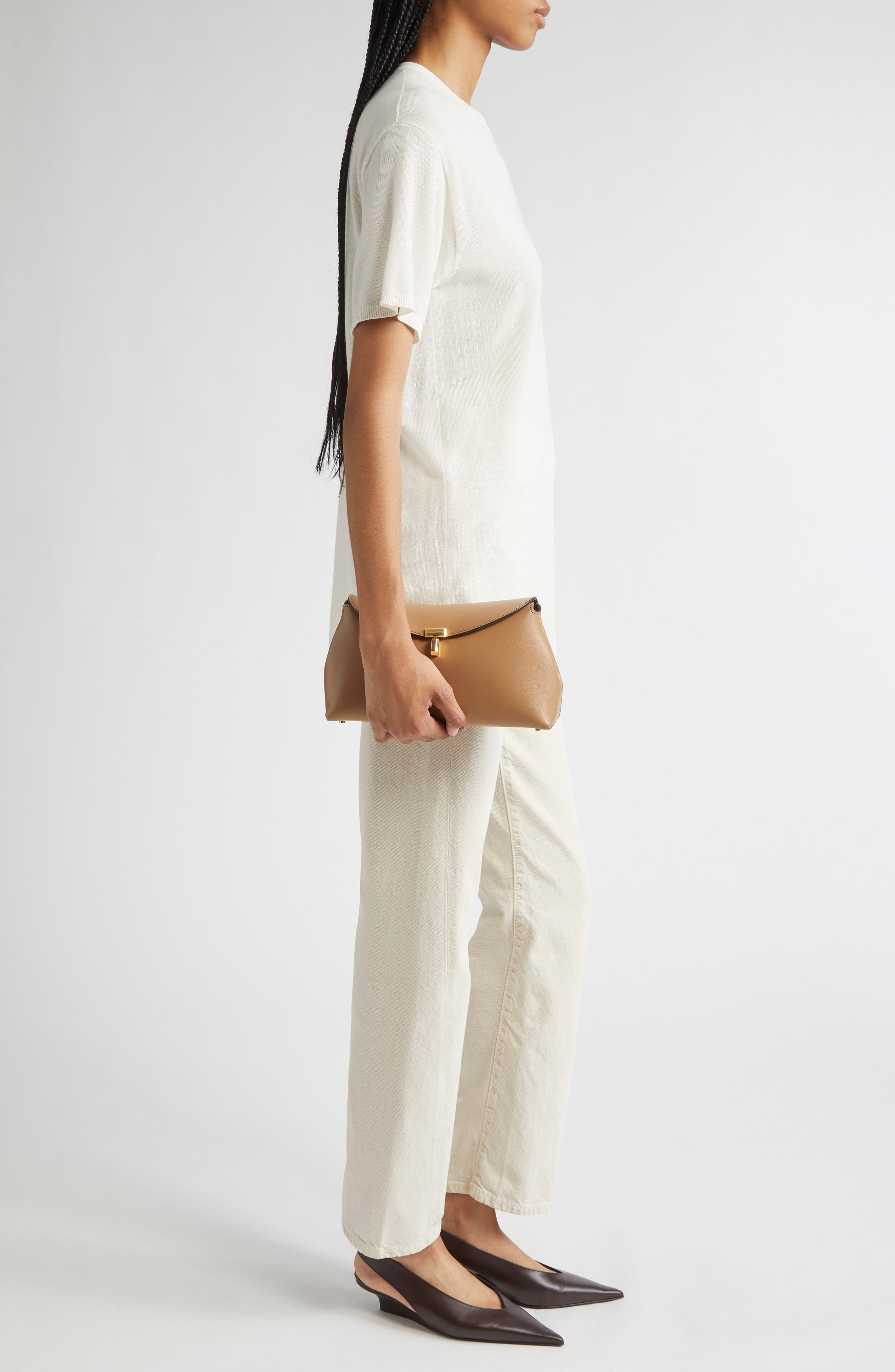 TOTEME Palmellata T-Lock Leather Clutch Crossbody in Camel at Nordstrom - 3