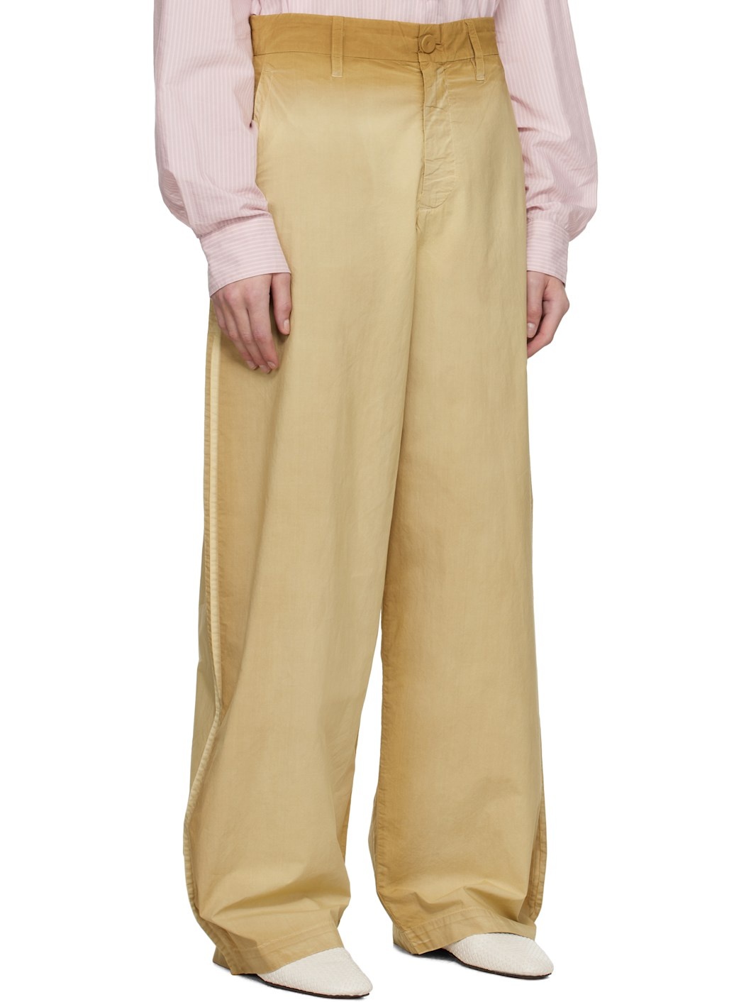 Beige Pinch Seam Garment Dye Trousers - 2