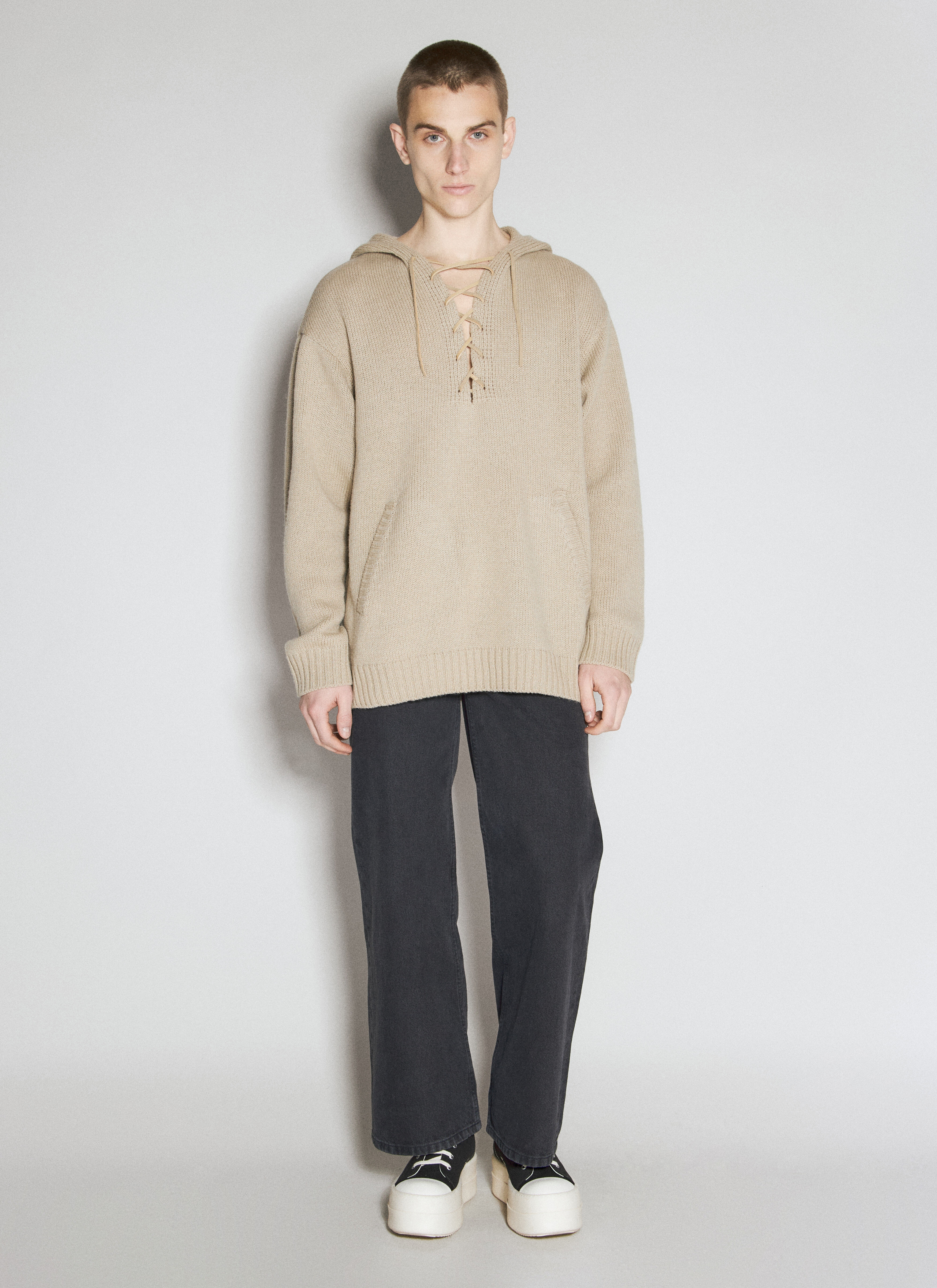 Lace-Up Hooded Sweater - 4