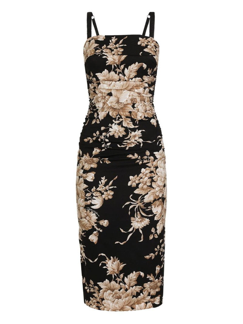 floral-print ruched midi dress 1