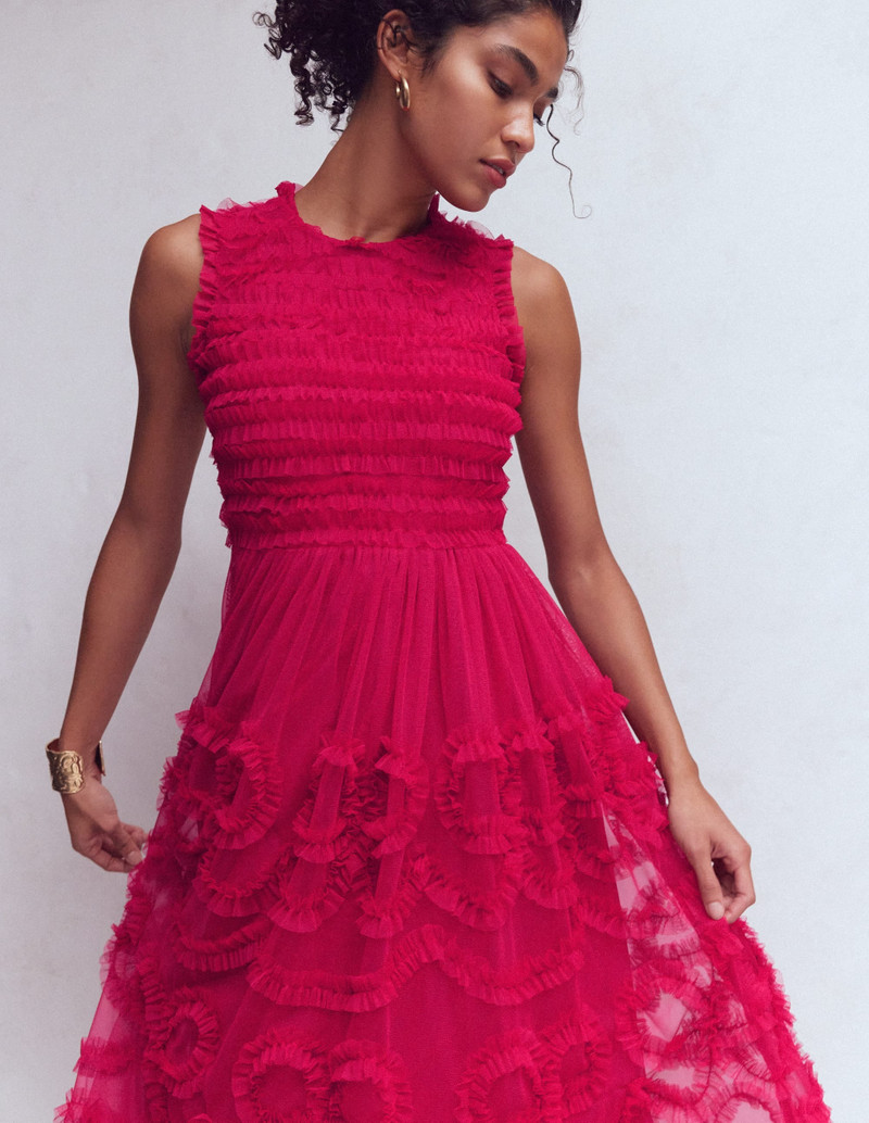 Tulle Bow Party Dress-Vibrant Pink 3