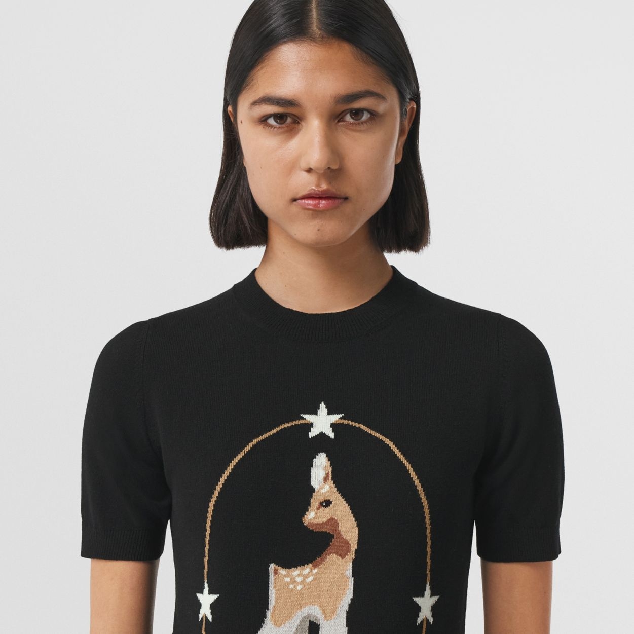 Deer Graphic Intarsia Wool Cashmere Blend Top - 3