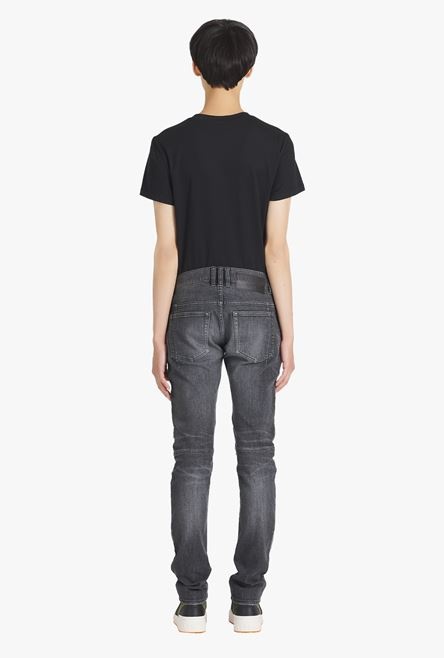 Slim cut ripped black faded cotton jeans - 3
