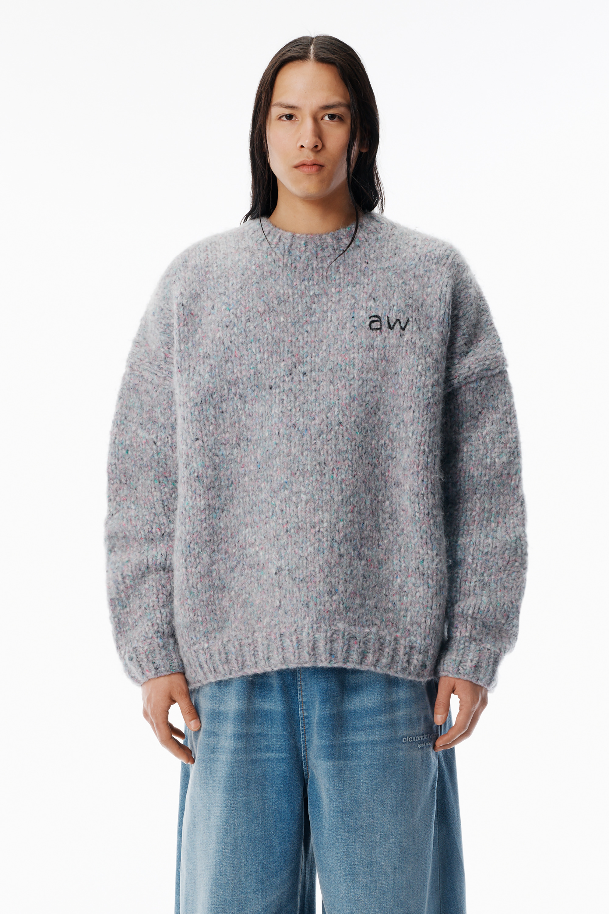 Grey Oversized Pullover with Hand-Crochet Logo - 2