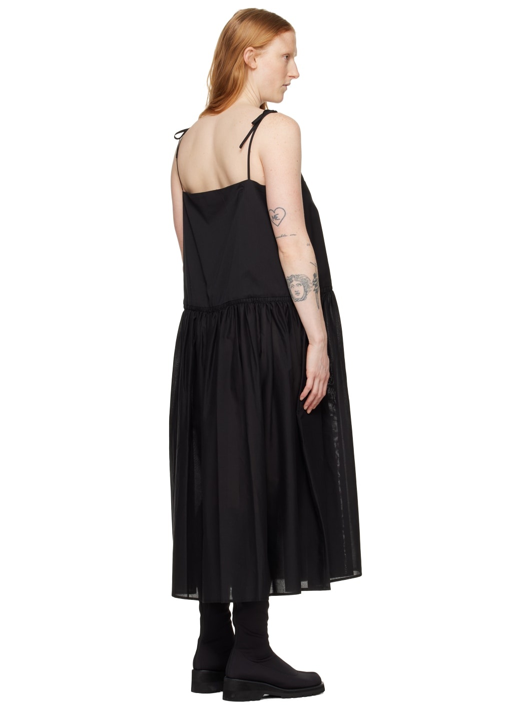 Black Shirred Maxi Dress - 3