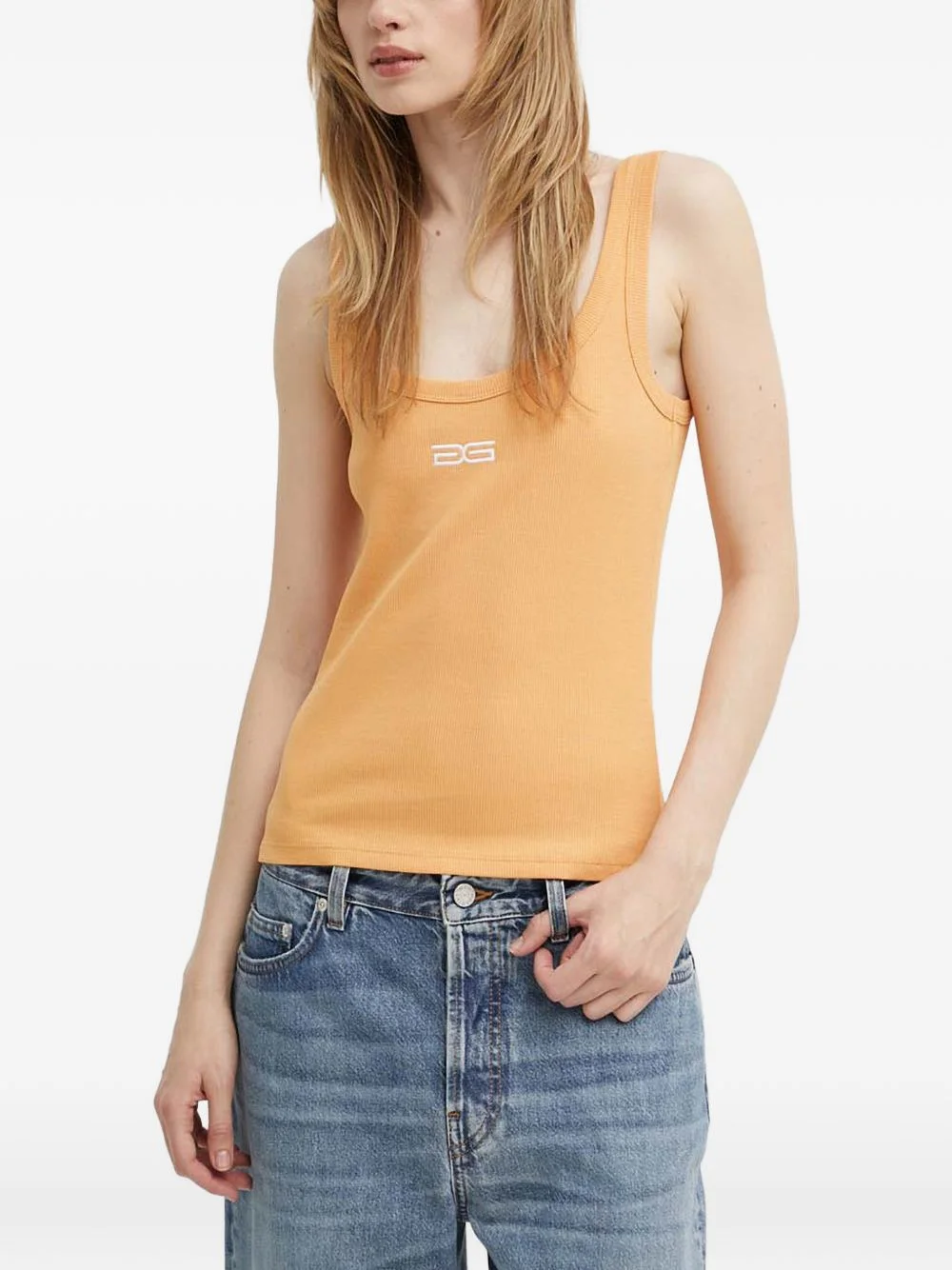 embroidered ribbed tank top - 1