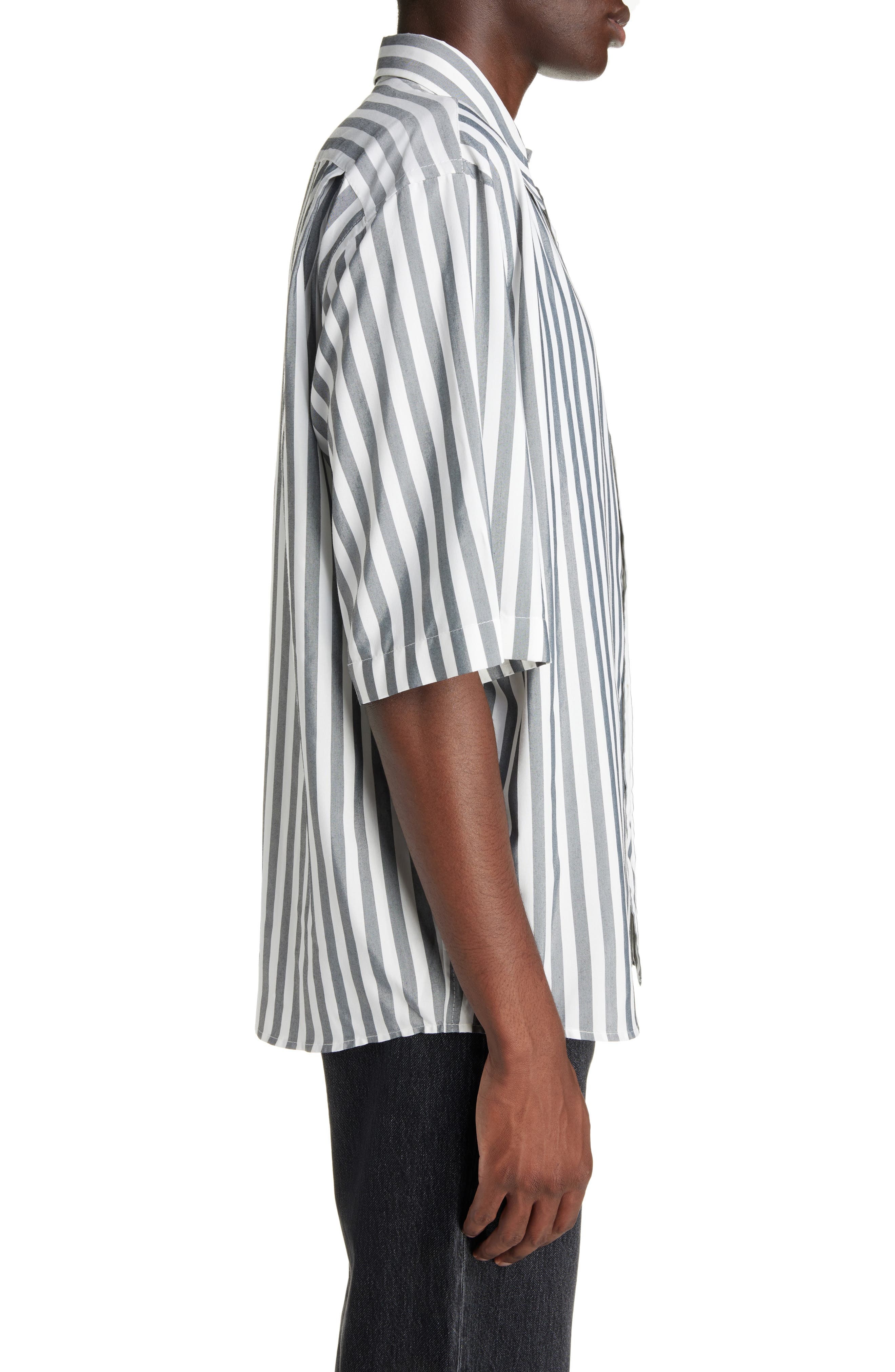 Acne Studios Embroidered Logo Stripe Button-Up Shirt in Black/White at Nordstrom - 4