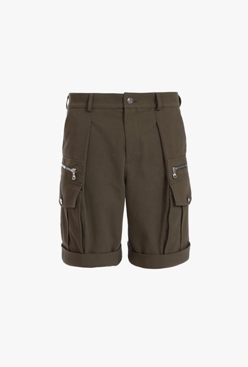 Khaki cotton cargo Bermuda shorts 1