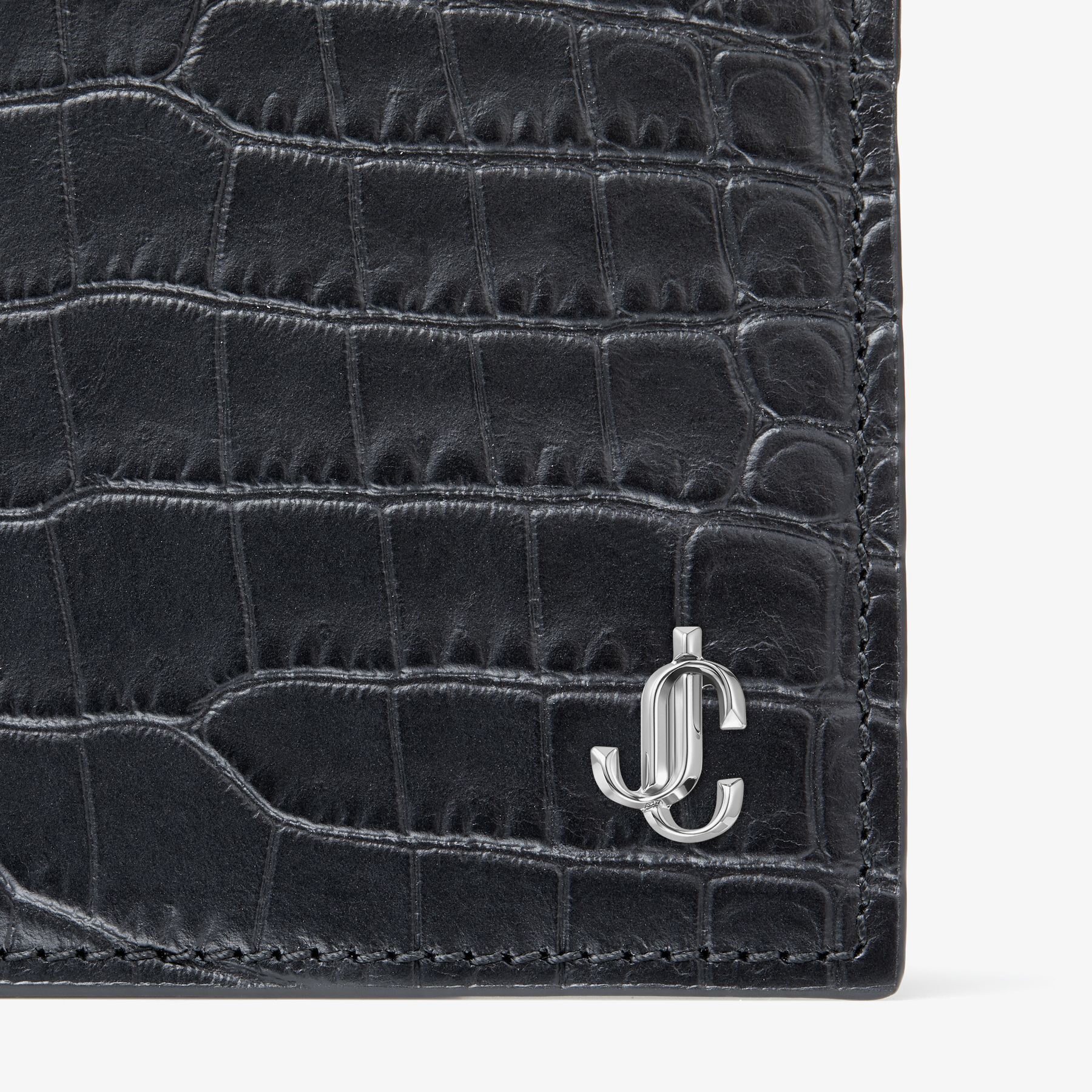 Casey
Black Croc-Embossed Leather Card Case with JC Logo - 3