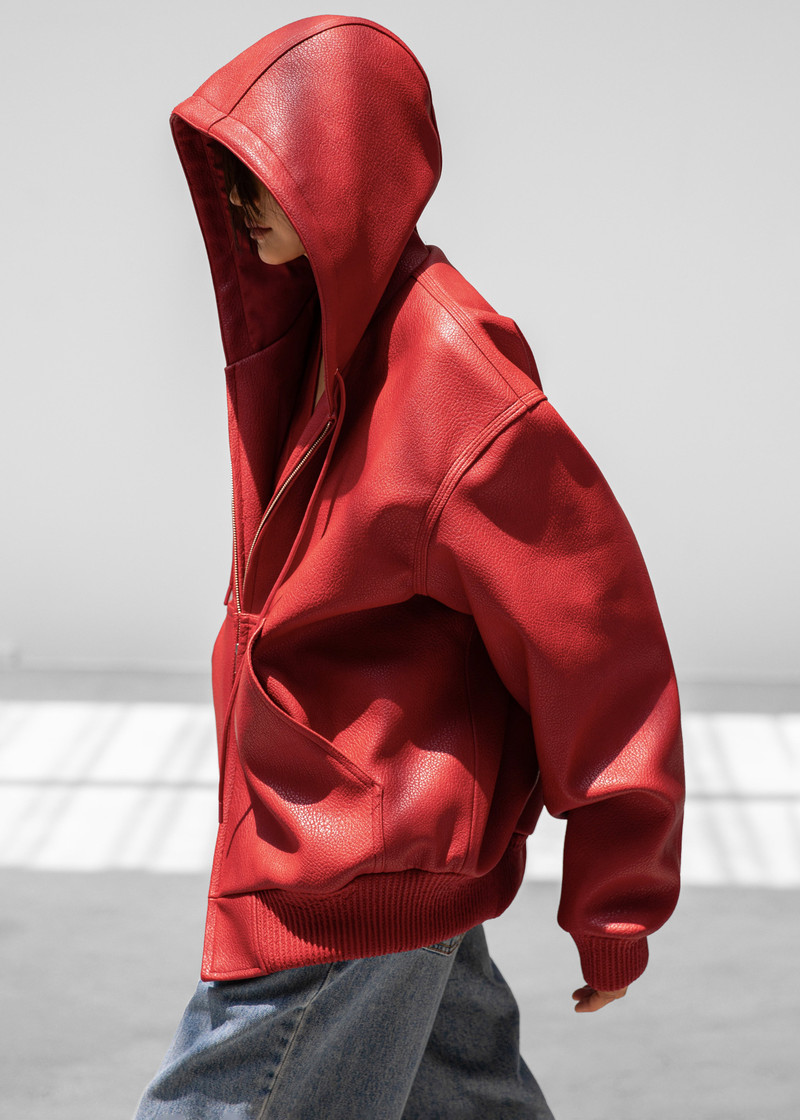 Kodai Faux Leather Bomber Jacket - Red 3