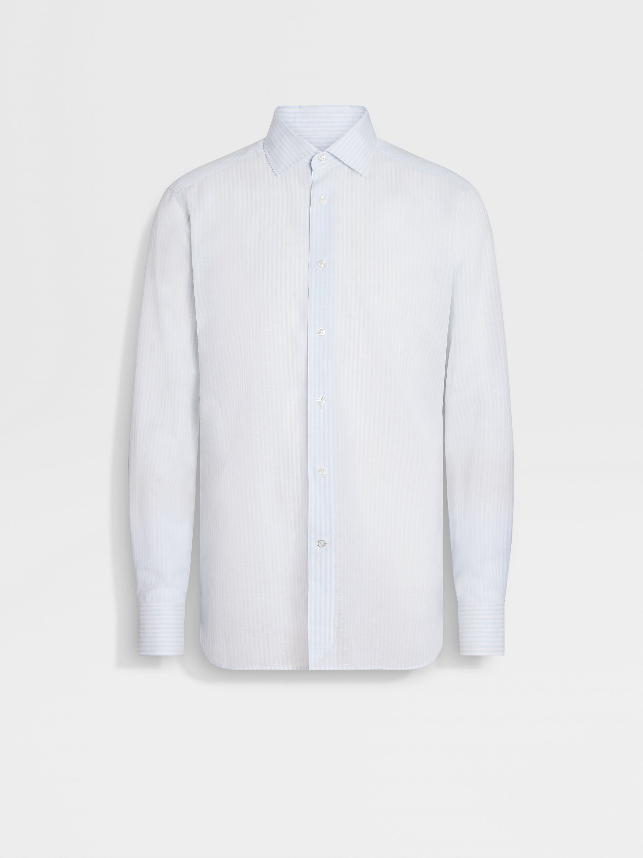 LIGHT BLUE AND WHITE STRIPED CENTOVENTIMILA COTTON AND LINEN SHIRT - 1