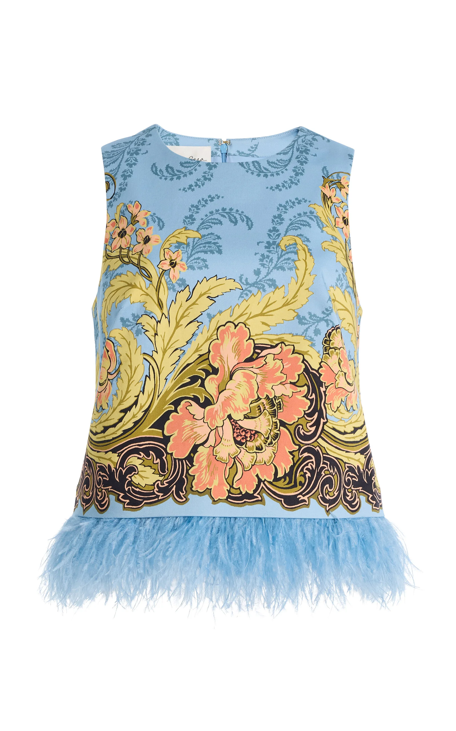 Belmond Feather-Trimmed Cotton-Sateen Top blue - 1