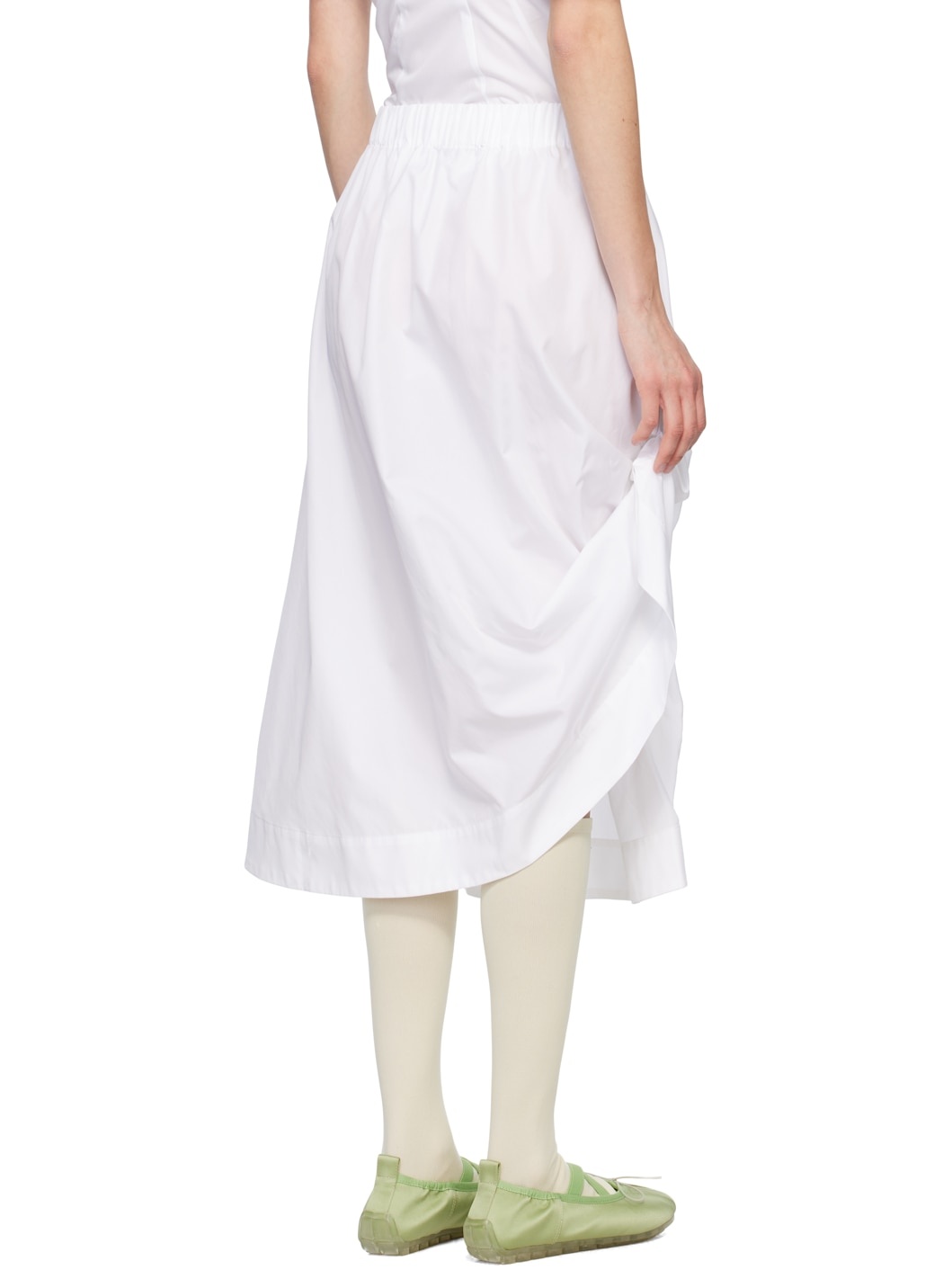 White Gathered Slit Midi Skirt - 3