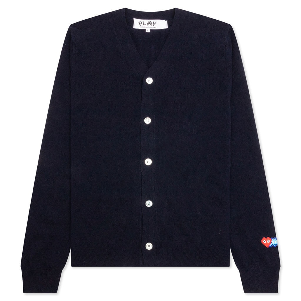 COMME DES GARCONS PLAY X THE ARTIST INVADER BUTTON CARDIGAN - NAVY - 1