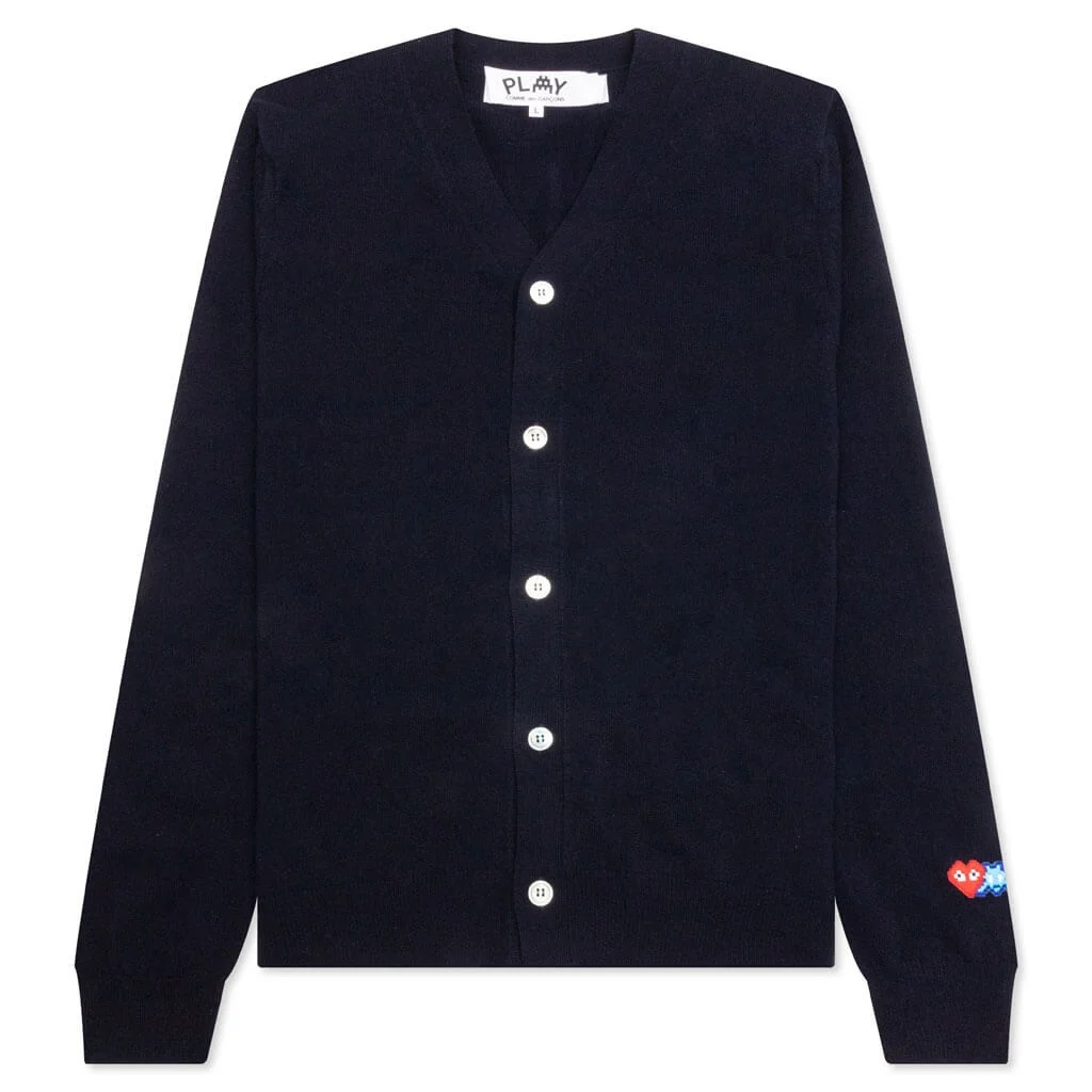 COMME DES GARCONS PLAY X THE ARTIST INVADER BUTTON CARDIGAN - NAVY - 1