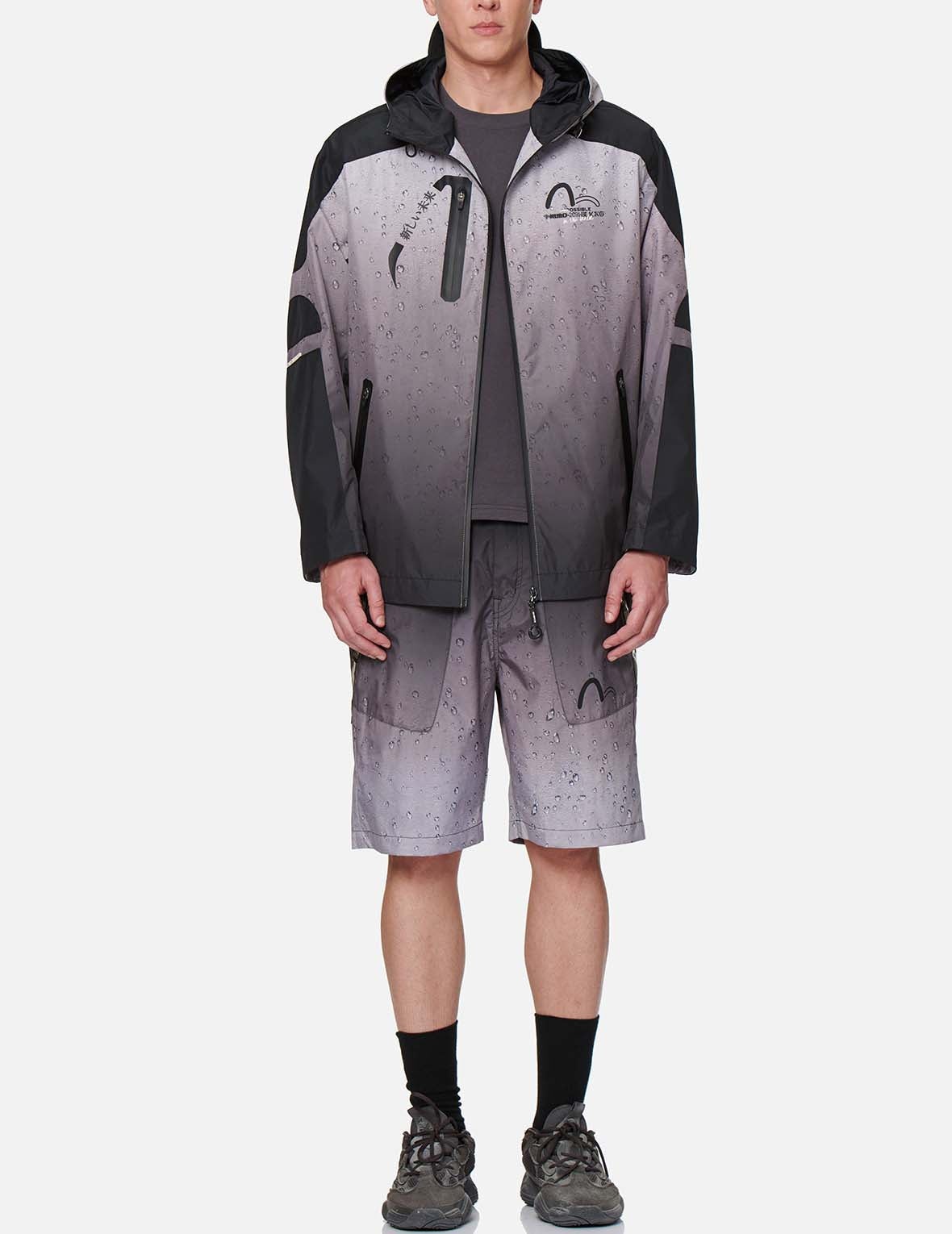 3D Raindrop Print Trail Windbreaker Jacket - 6