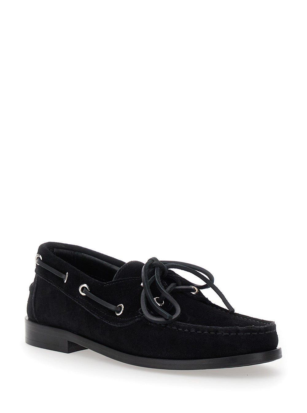 Aeyde Women Black Boat Shoes With Side Laces In Suede Woman - 2