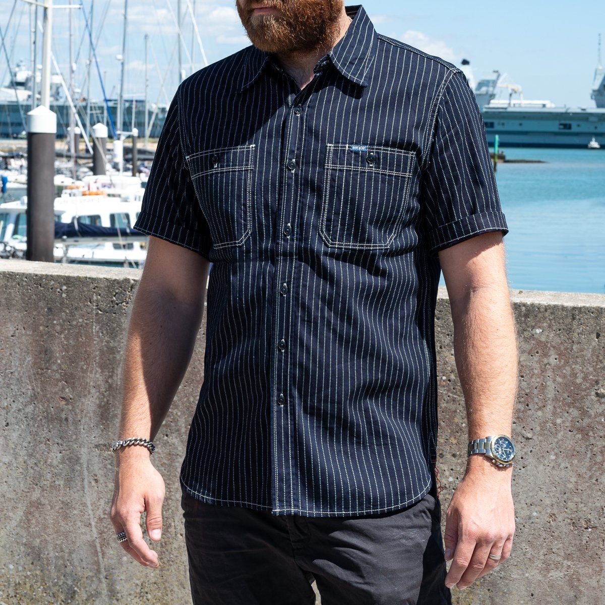 IHSH-284-IND 6oz Wabash Short Sleeved Work Shirt - Indigo - 4