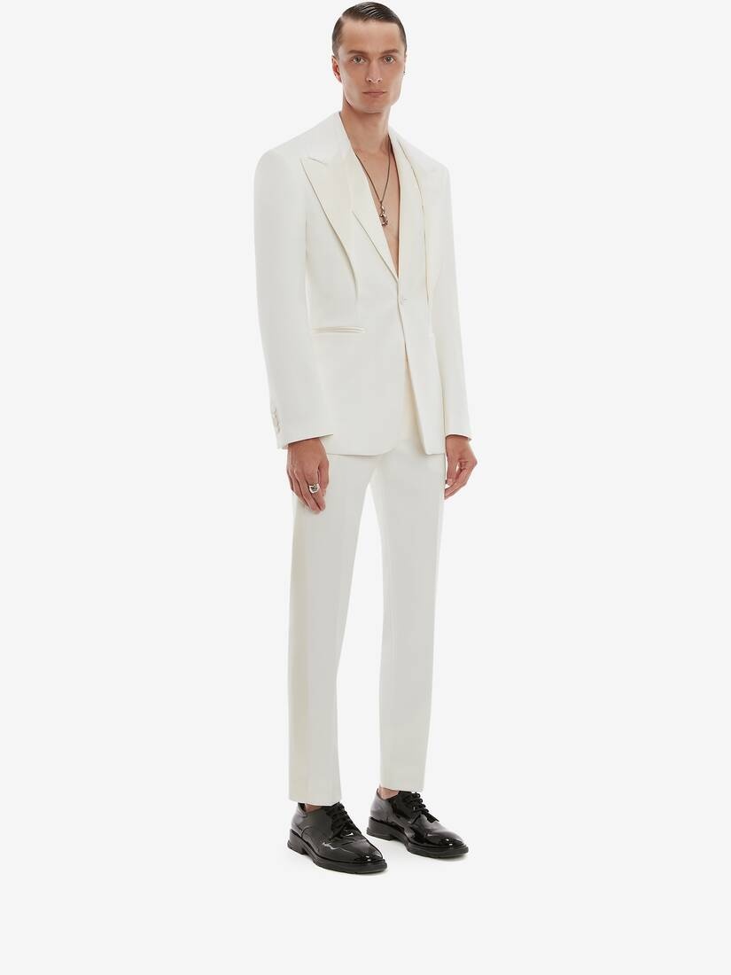 Wool Tuxedo Cigarette Trousers in Ivory - 3