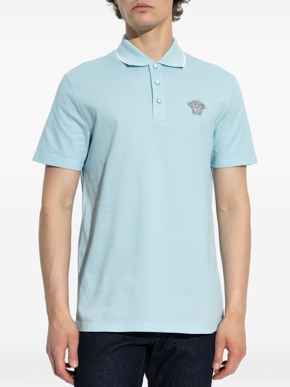 Medusa-embroidered polo shirt - 3