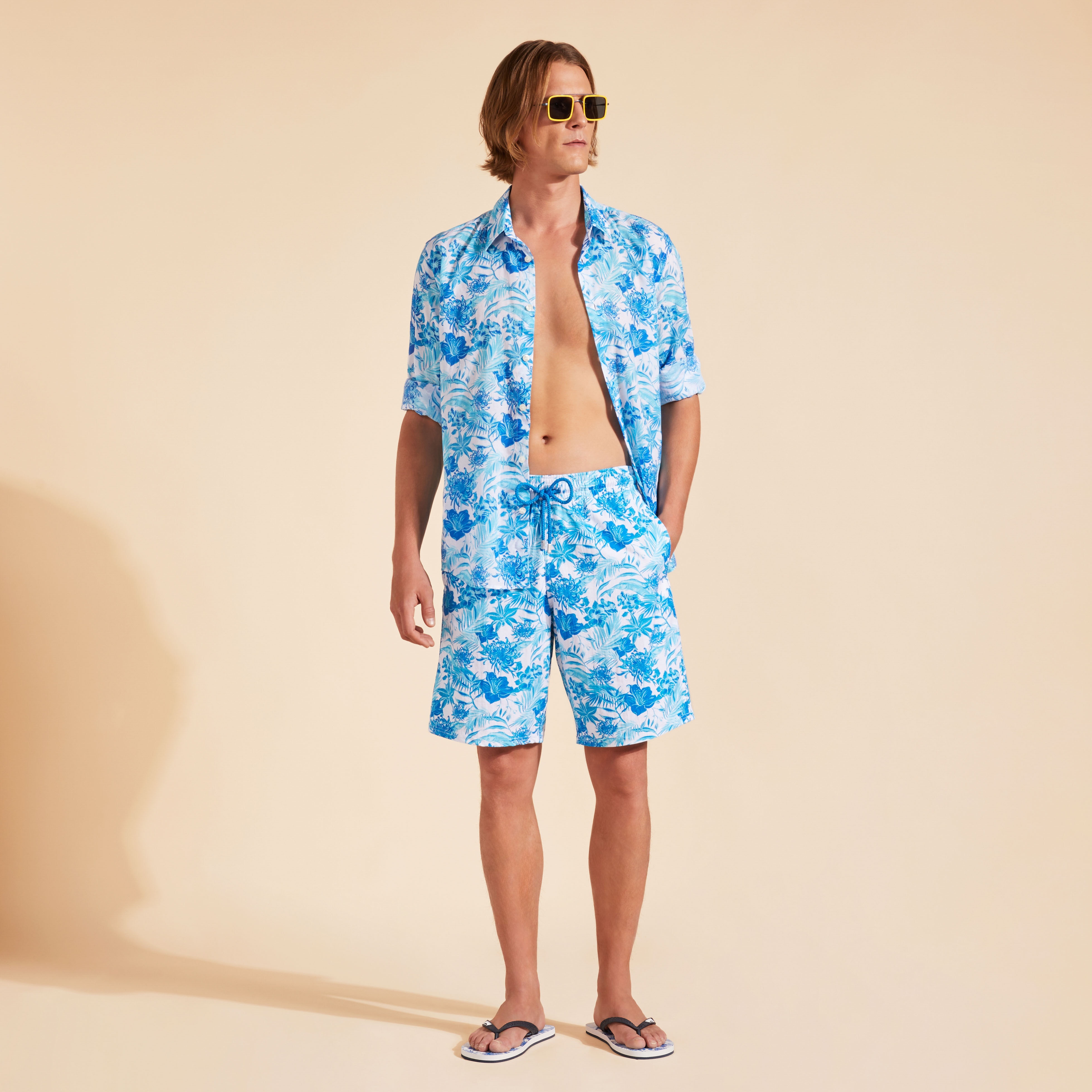 Men Long Stretch Swim Trunks Tahiti Flowers - 5