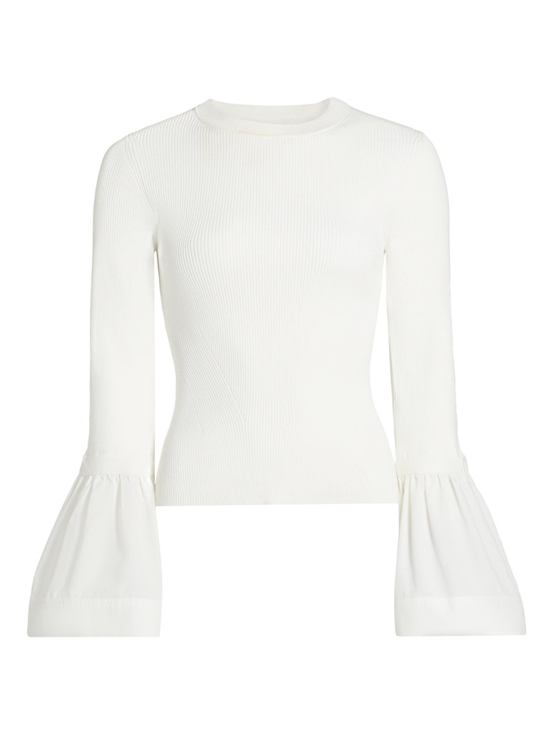 Women's Agata Ribbed Poplin-Cuff Top - White 1