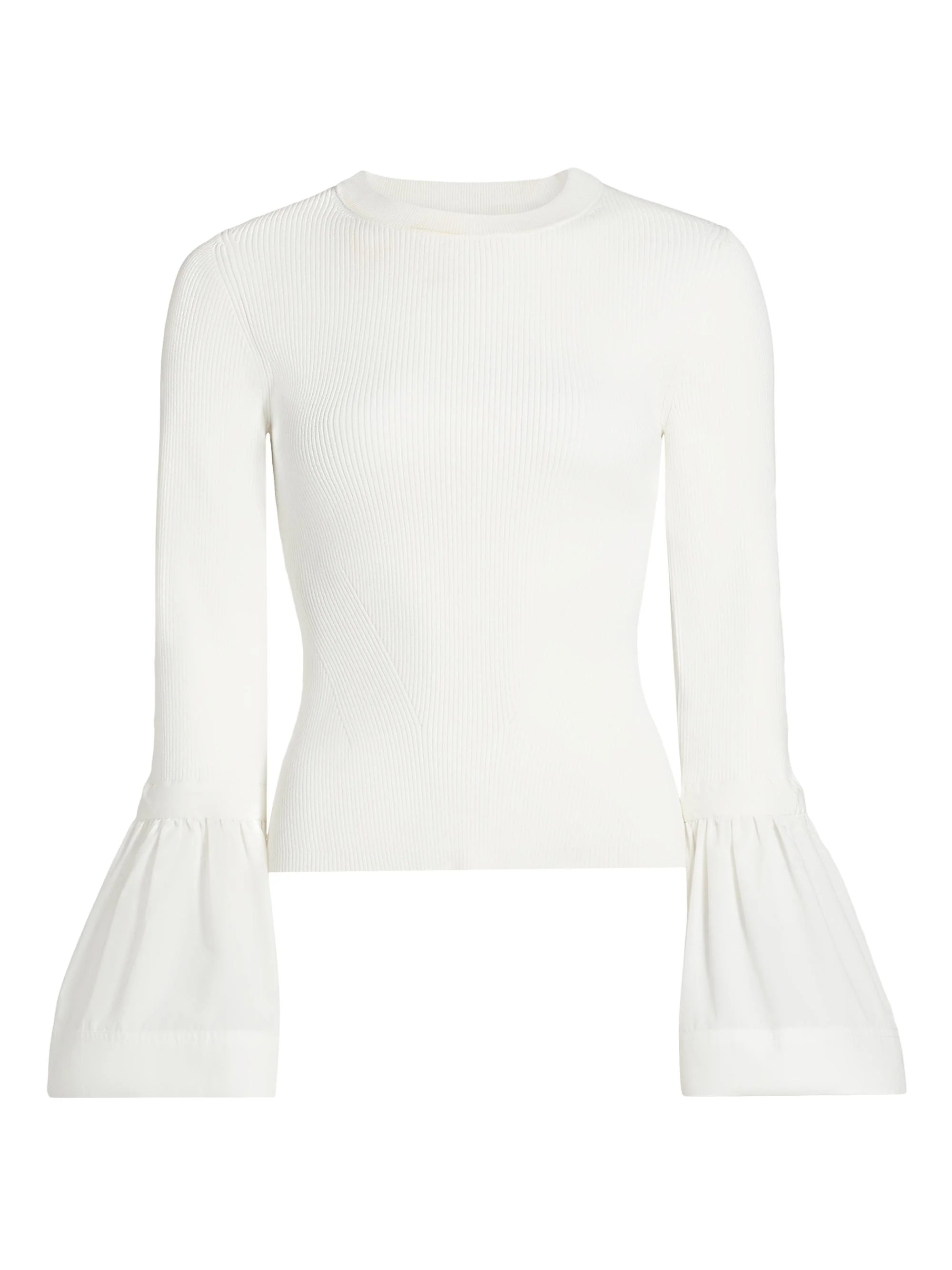 Women's Agata Ribbed Poplin-Cuff Top - White - 1