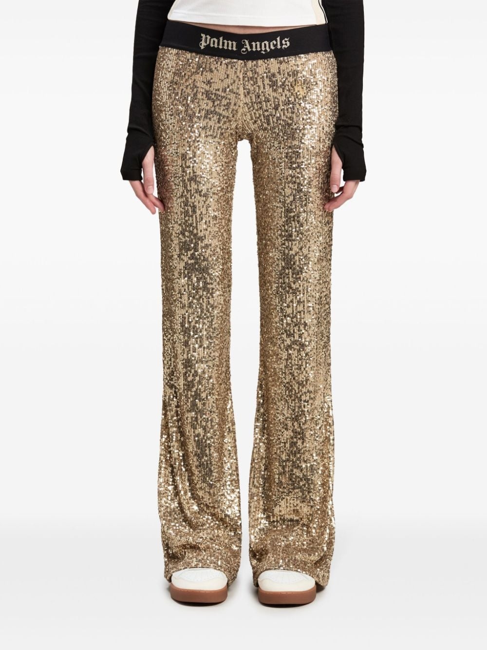 sequin-design flared trousers - 3