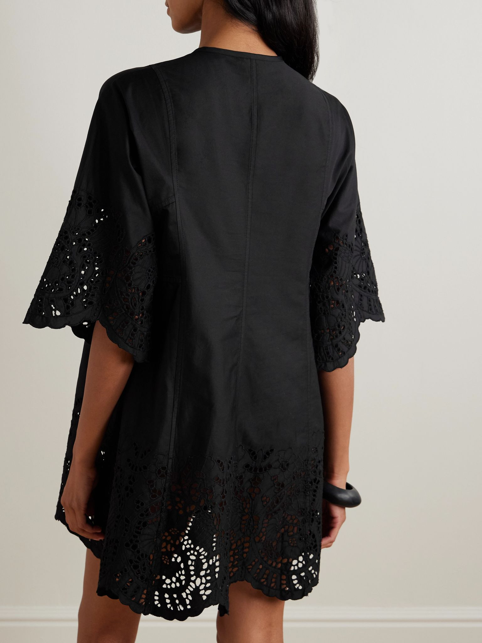Rachel broderie anglaise cotton-poplin kaftan Black - 3