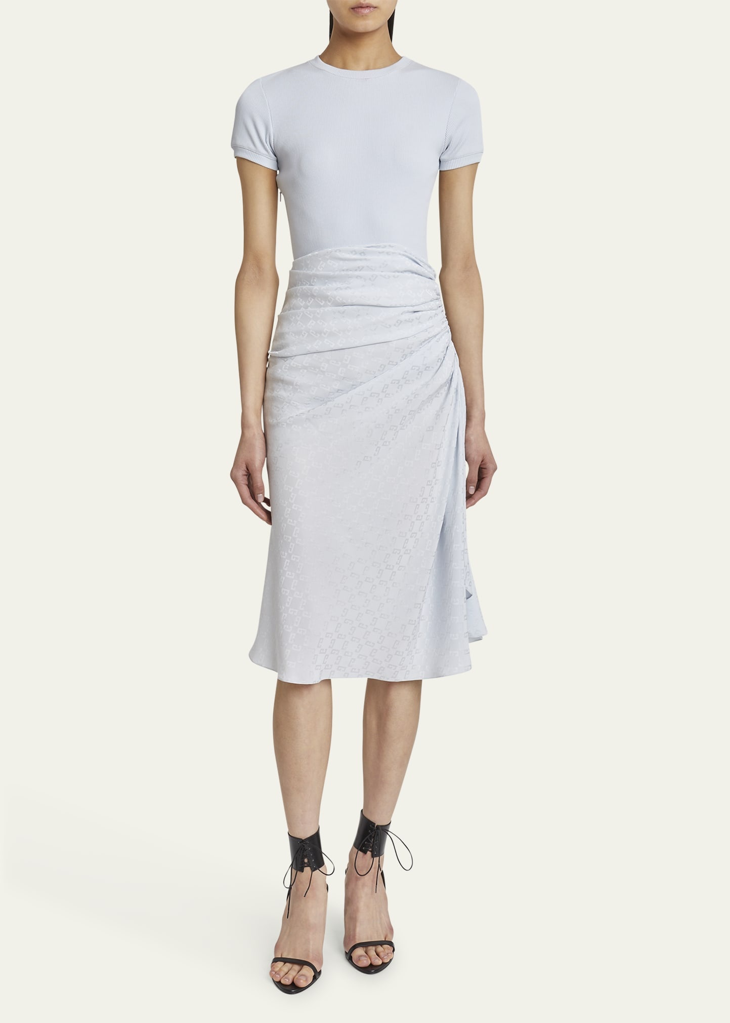 Ruched Monogram Draped Silk Midi Dress - 2