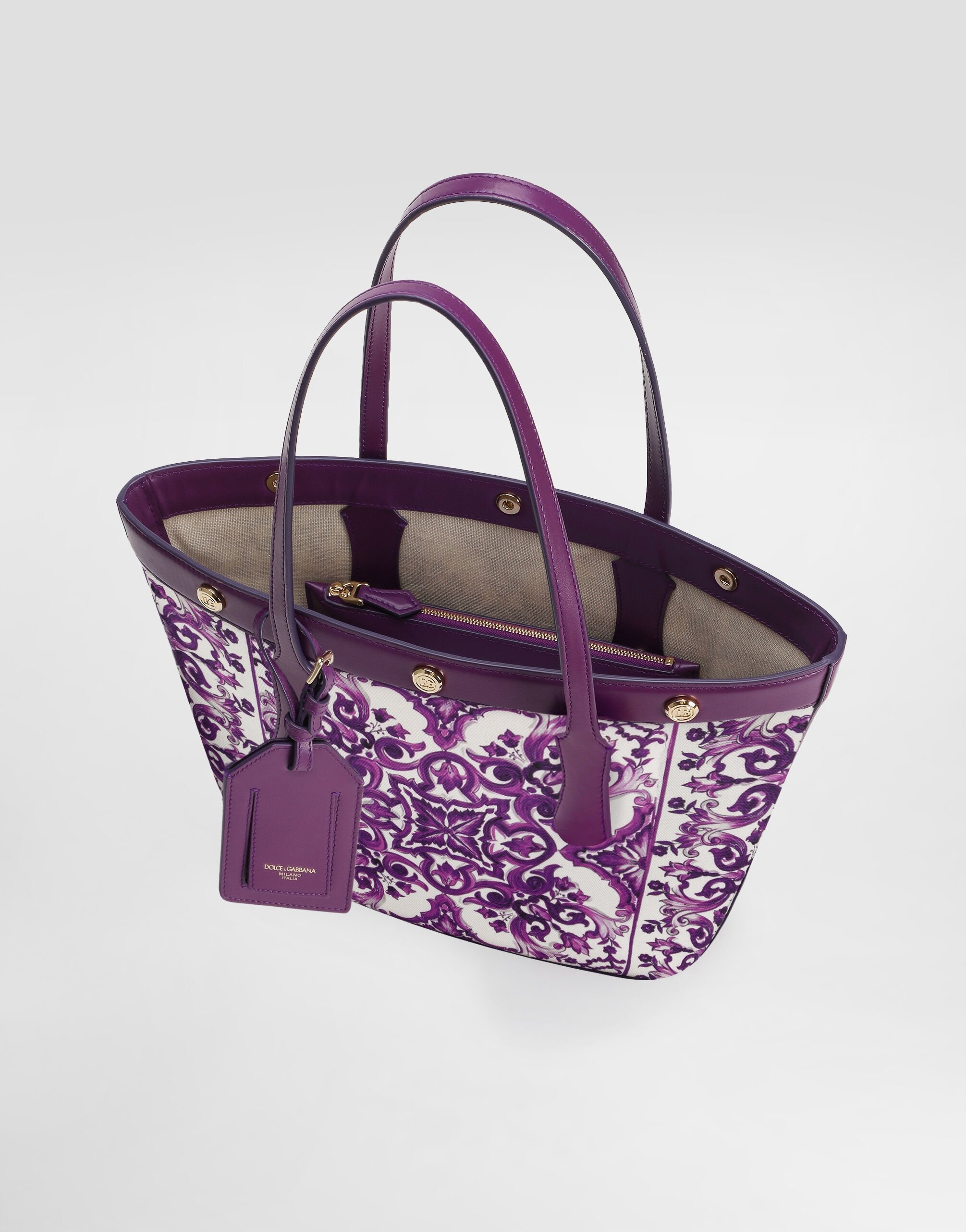Majolica-print atene shopping bag in canvas - 5