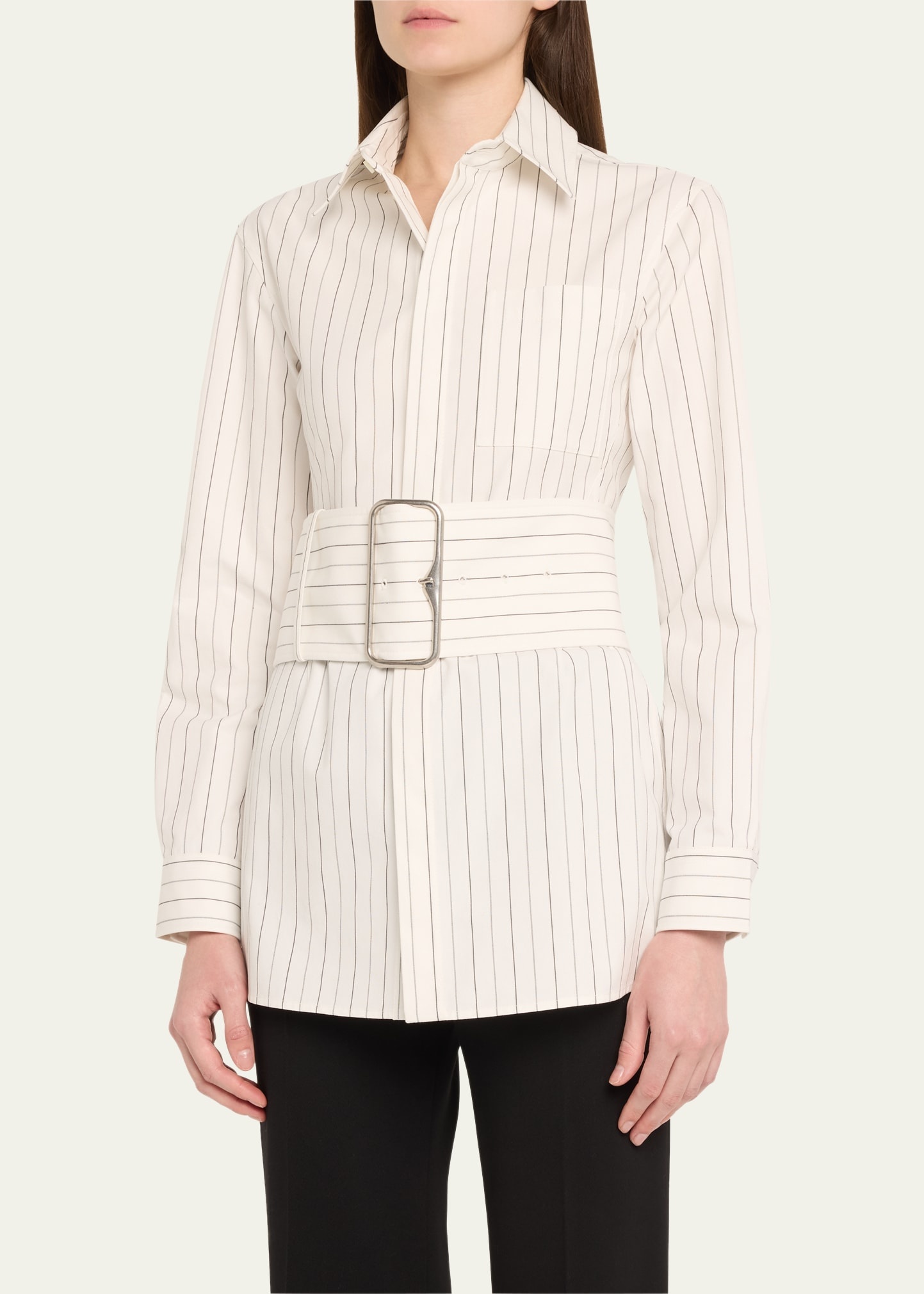 Pinstripe Belted Cotton Shirt - 4