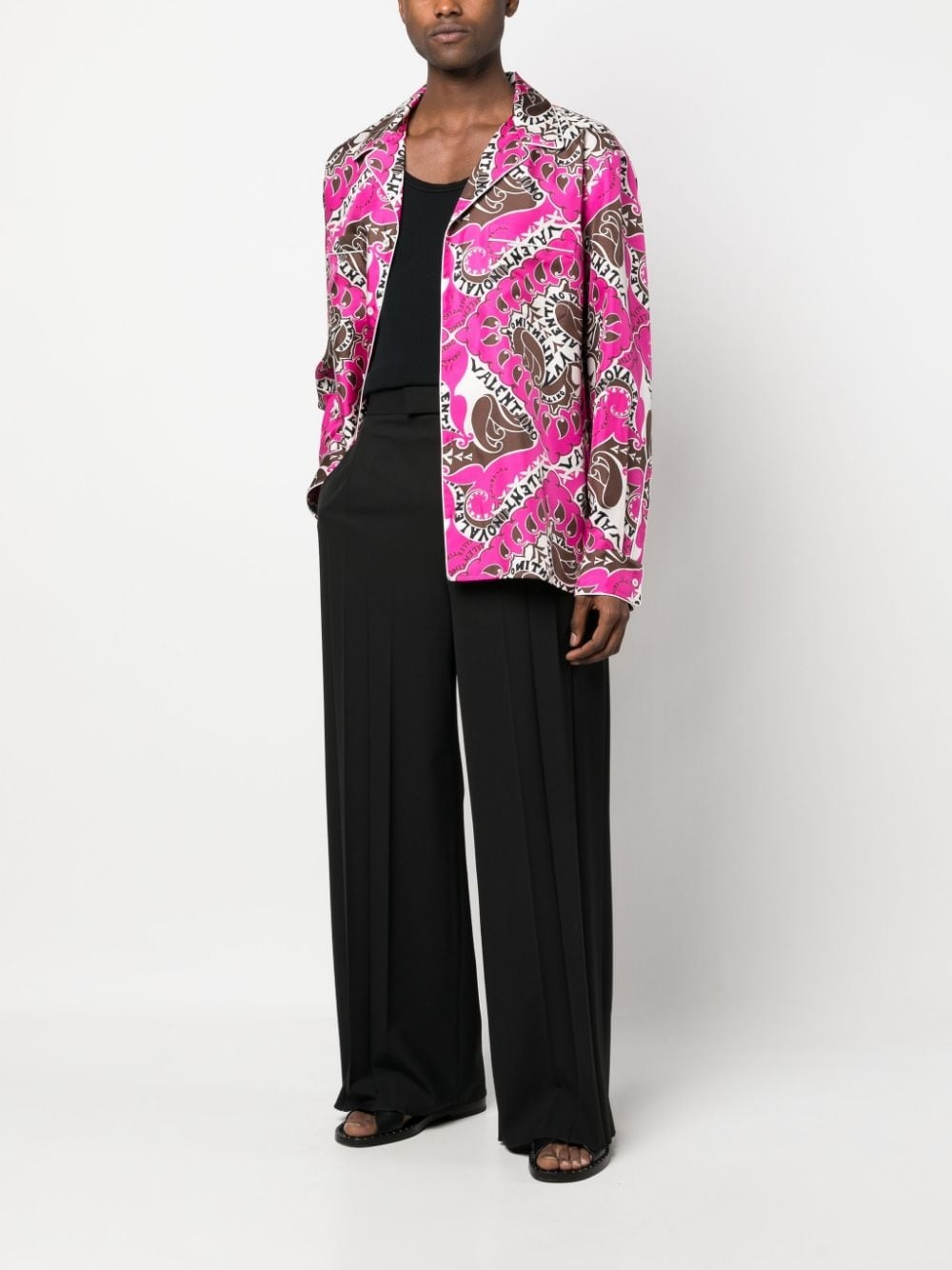 logo-print silk shirt - 2