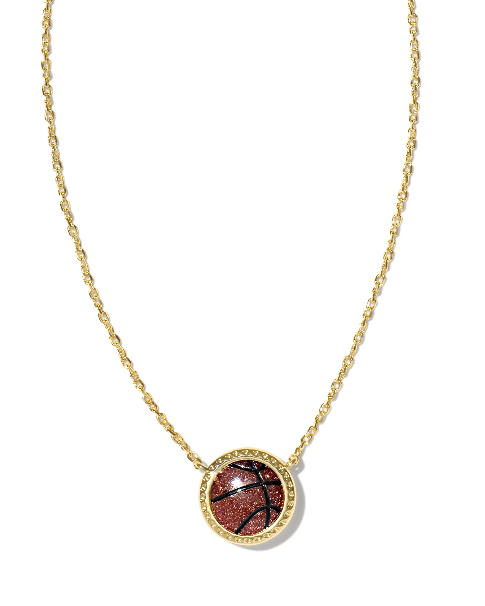 Basketball Gold Short Pendant Necklace in Orange Goldstone - 1