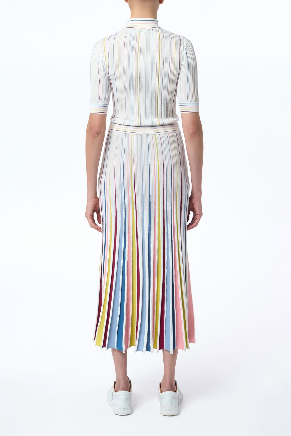 Calypso Pinstripe Knit Midi Dress in Ivory Multi Merino Wool - 5