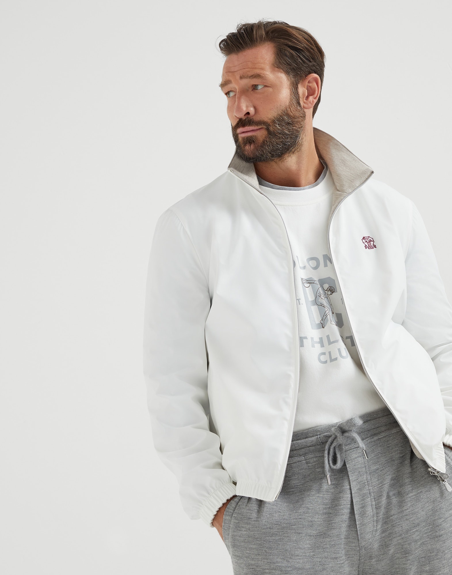 【送料&関税込】Brunello Cucinelli Embroidered Jacket Brunello Cucinelli Bonded nylon reversible outerwear jacket