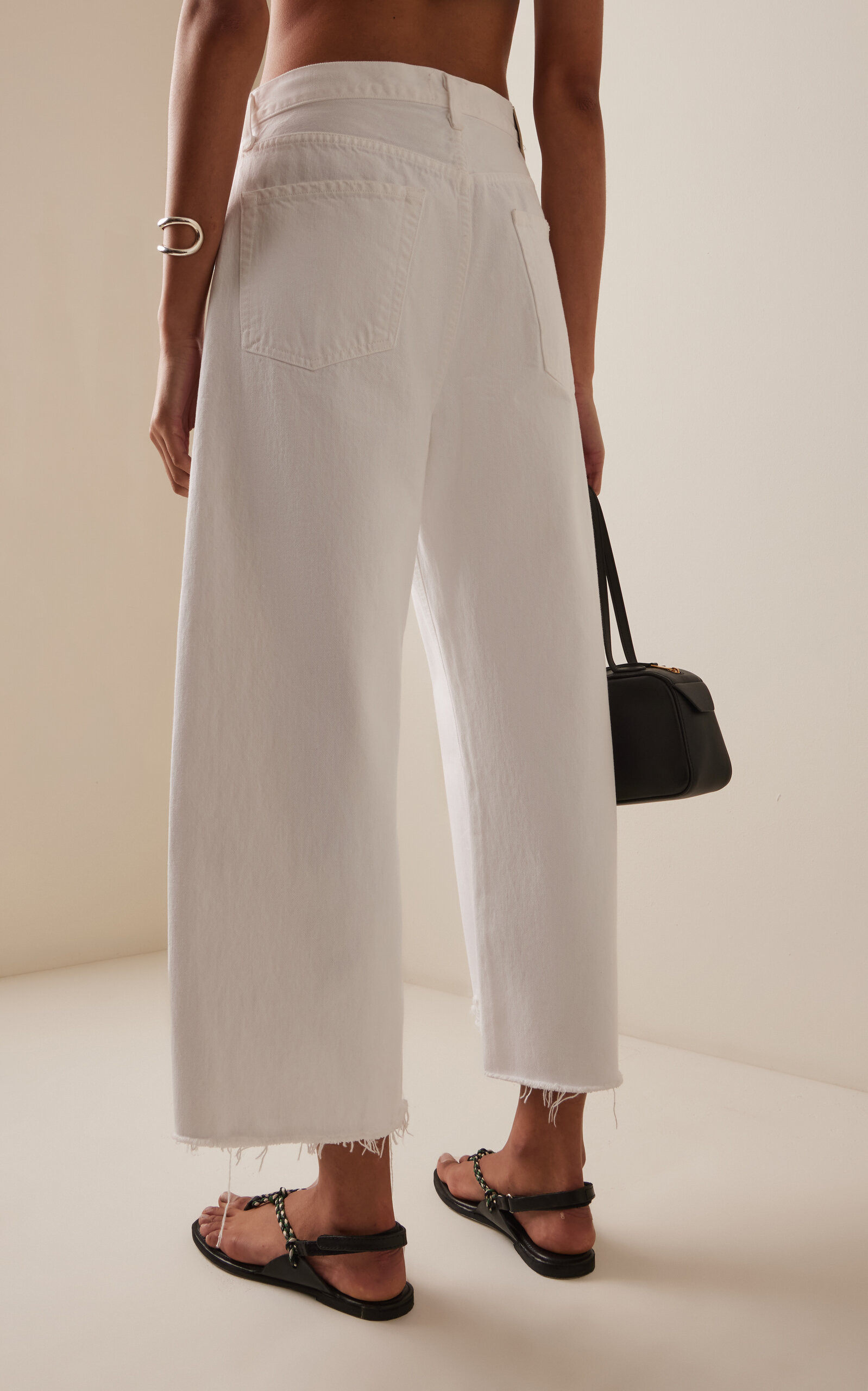 Ayla Raw-Hem Cropped Wide-Leg Jeans white - 4