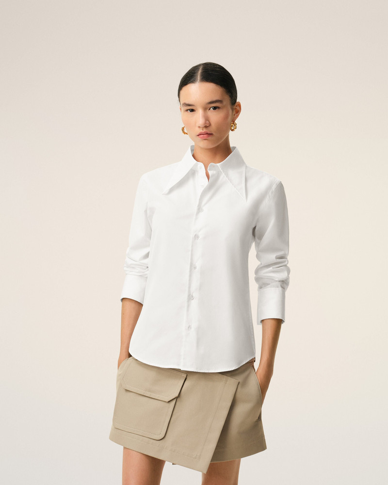 WHITE BLENDED SILK SHARP COLLAR ADJUSTED SHIRT 3
