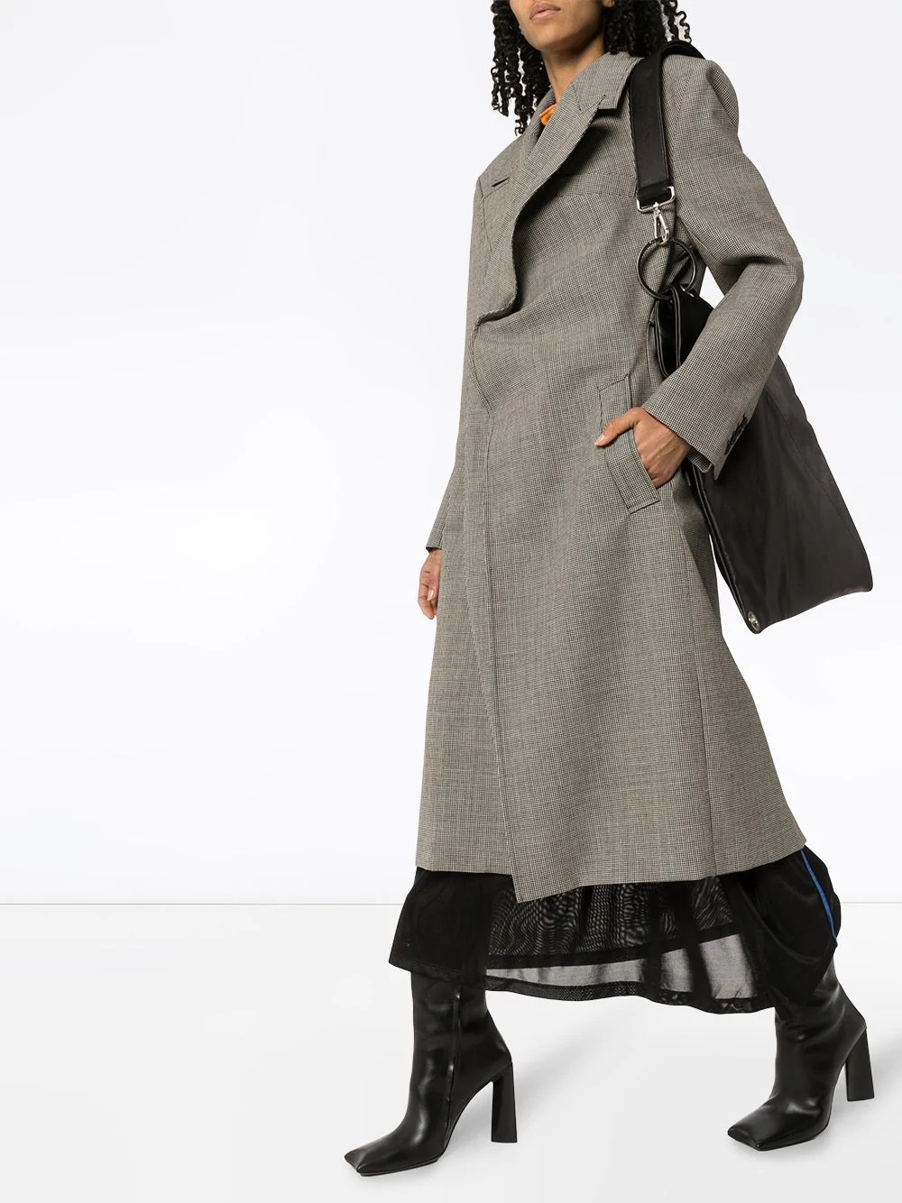 check-pattern wrap-around coat - 2