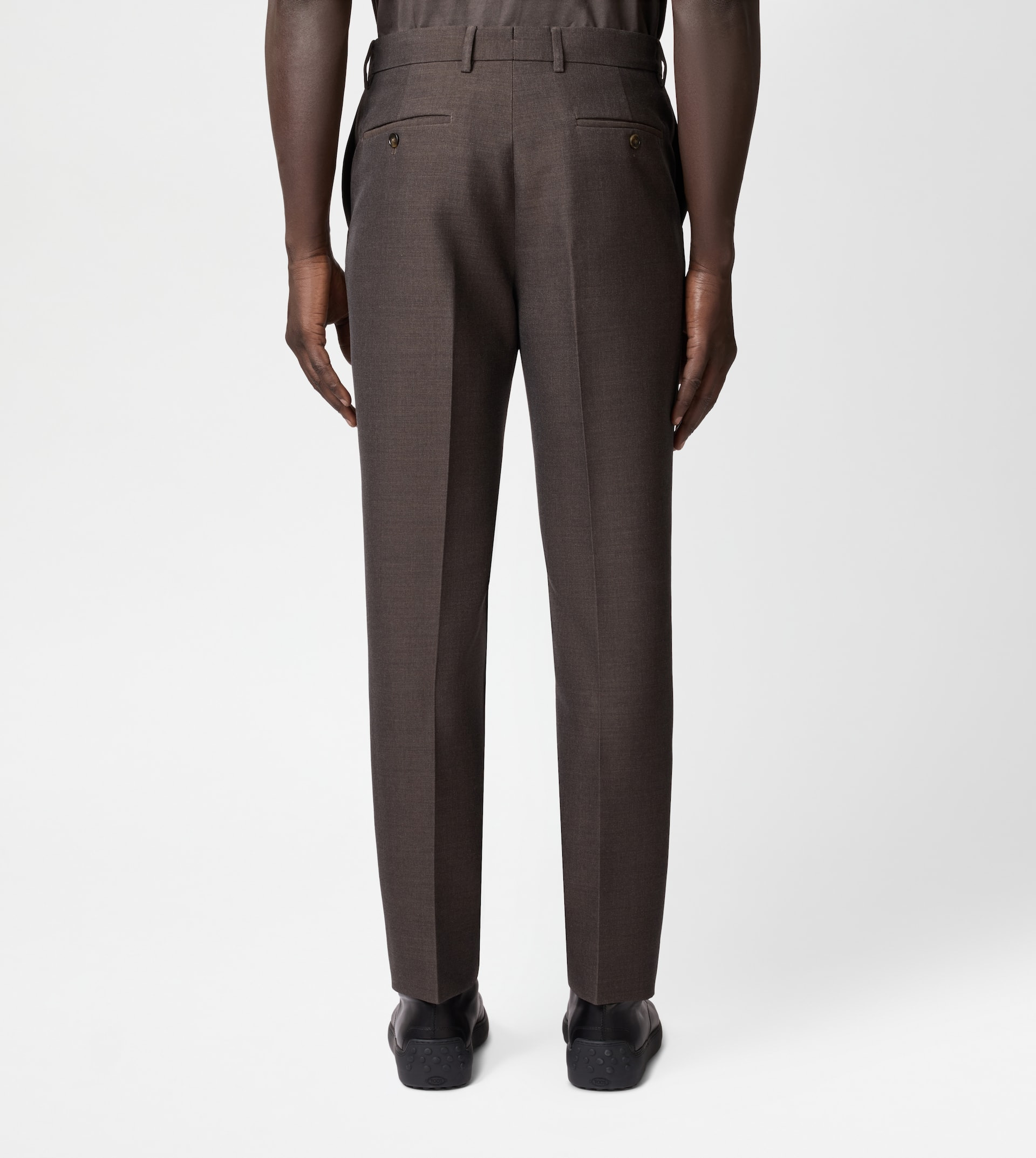 SLIM FIT PANTS IN WOOL - BROWN - 4