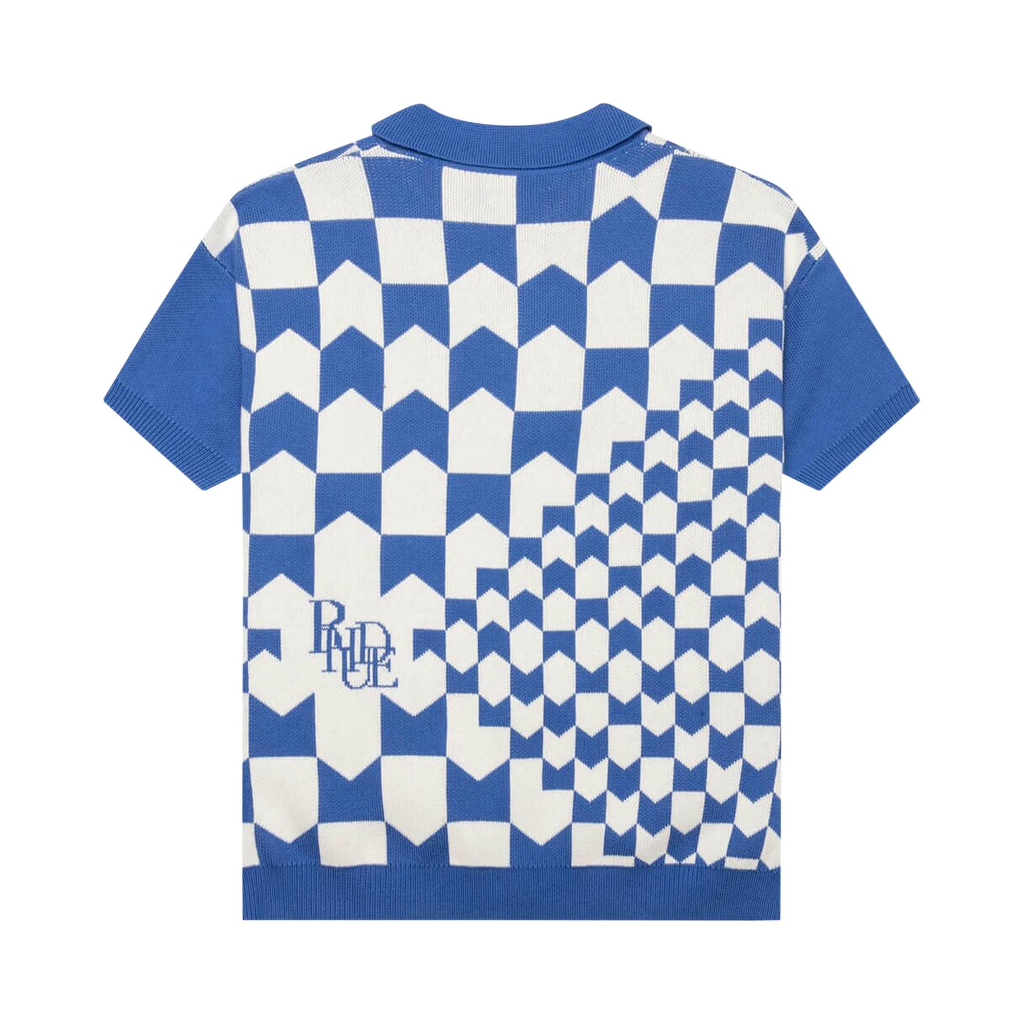 Rhude Rhacing Checkered Knit Polo 'Ivory/Blue' - 2