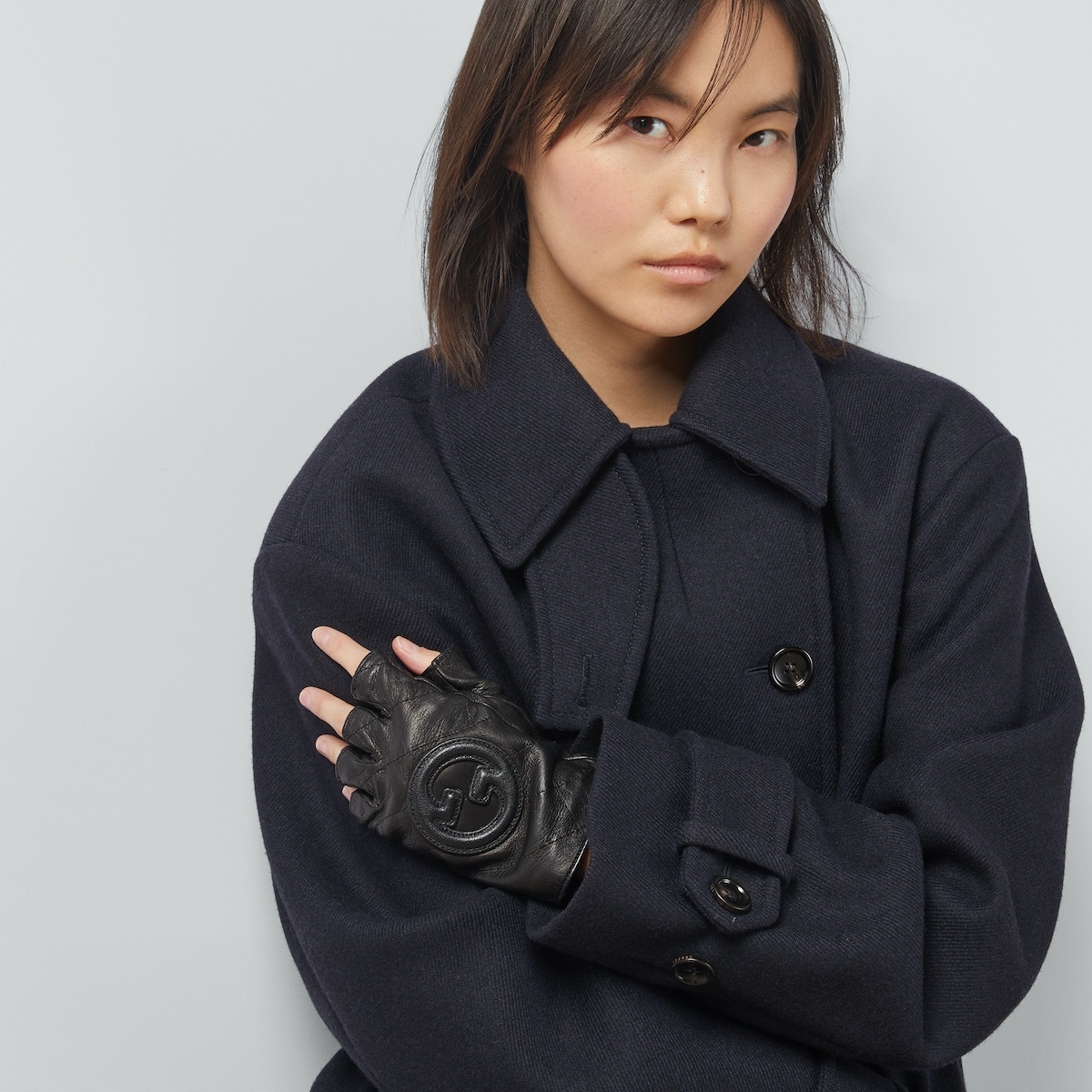 Leather fingerless gloves with patch - 3