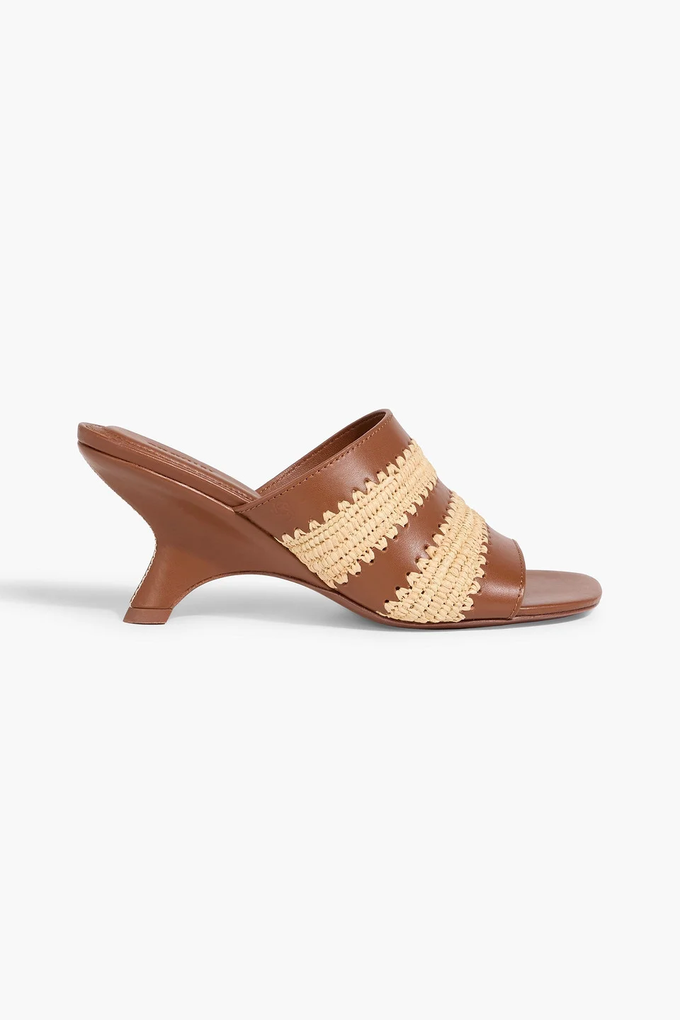 Shadow leather and raffia wedge mules - 1
