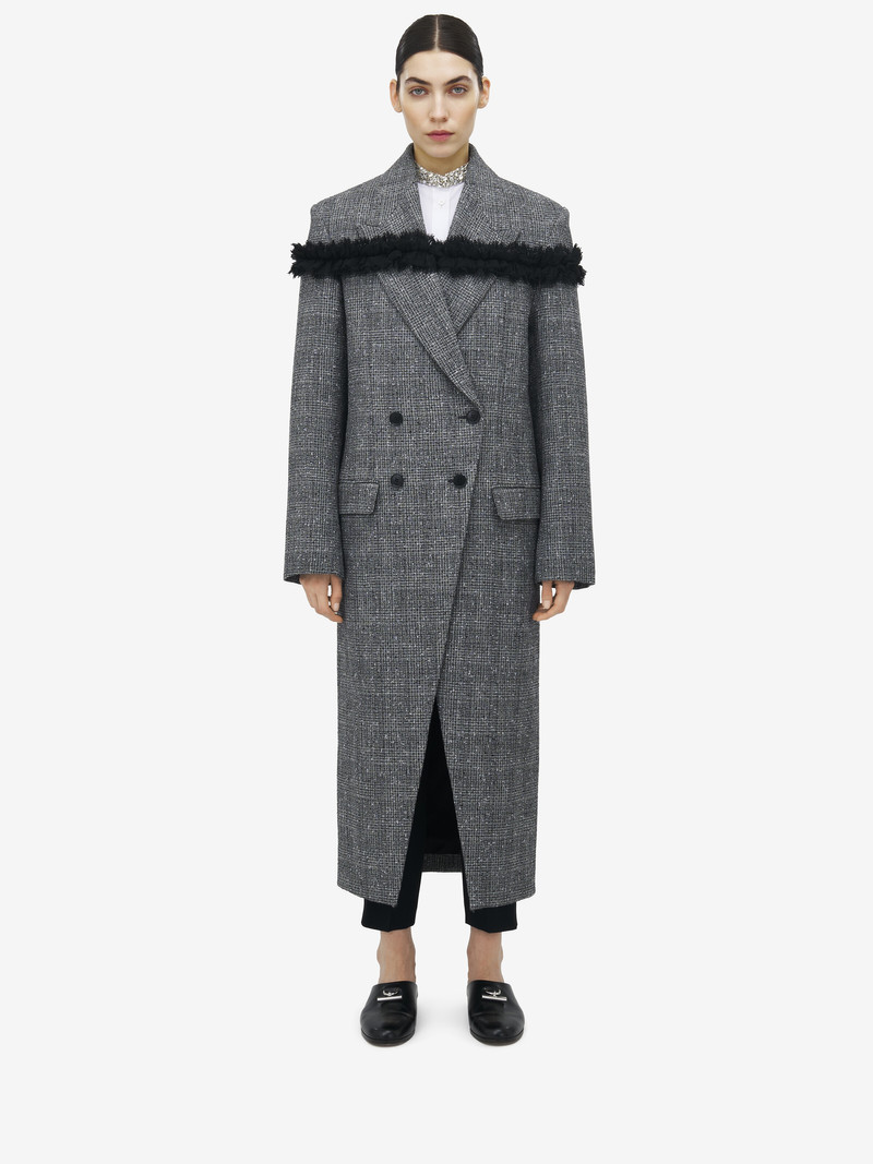 Alexander McQueen Slashed Creponne Detail Tweed Check Coat outlook
