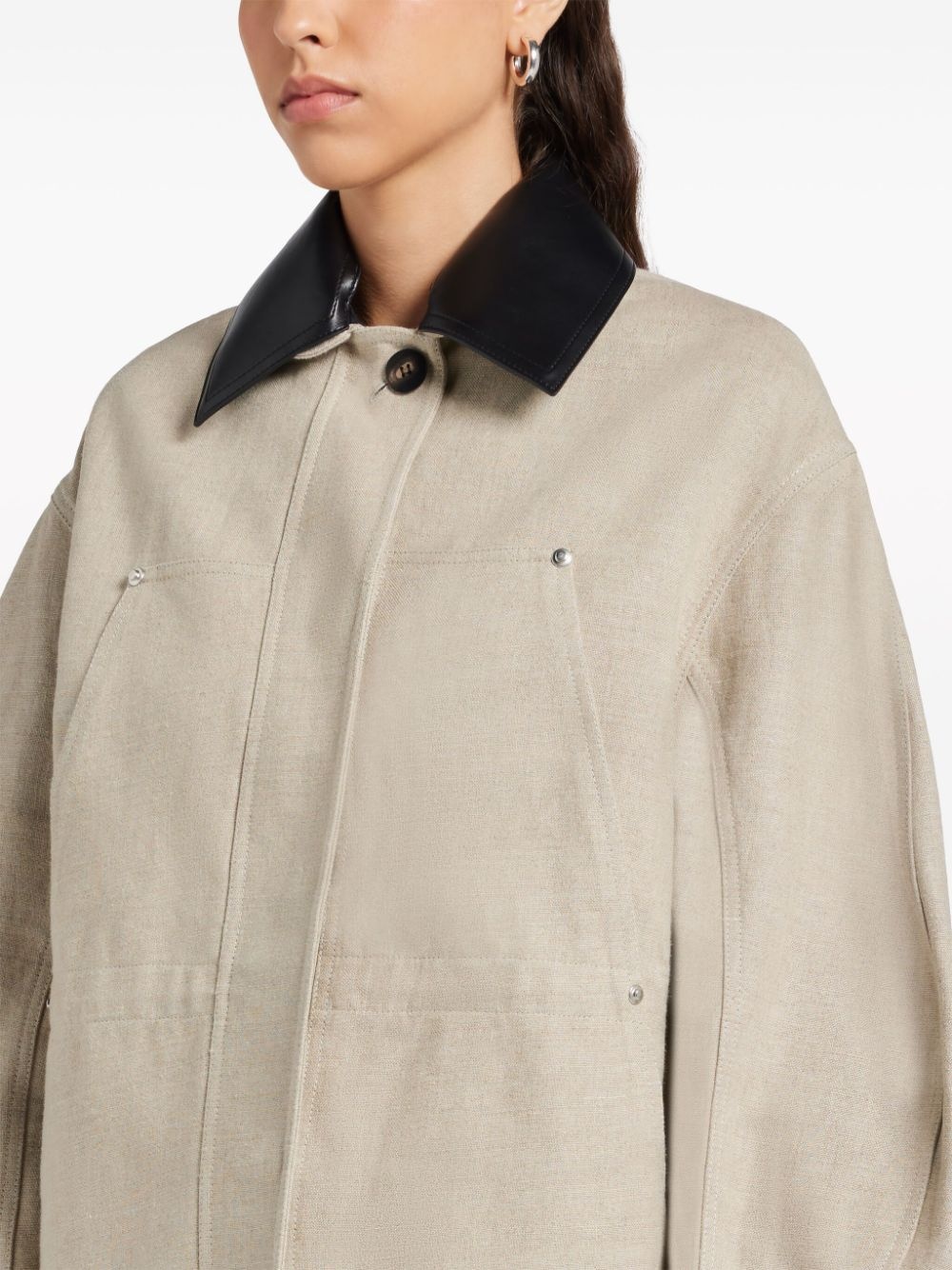 contrasting-collar linen jacket - 5