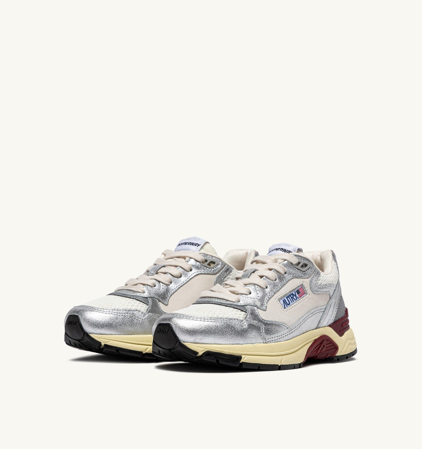 HYPERWAY SNEAKERS IN WHITE AND SILVER-TONE LAMINATED LEATHER AND MESH - 3