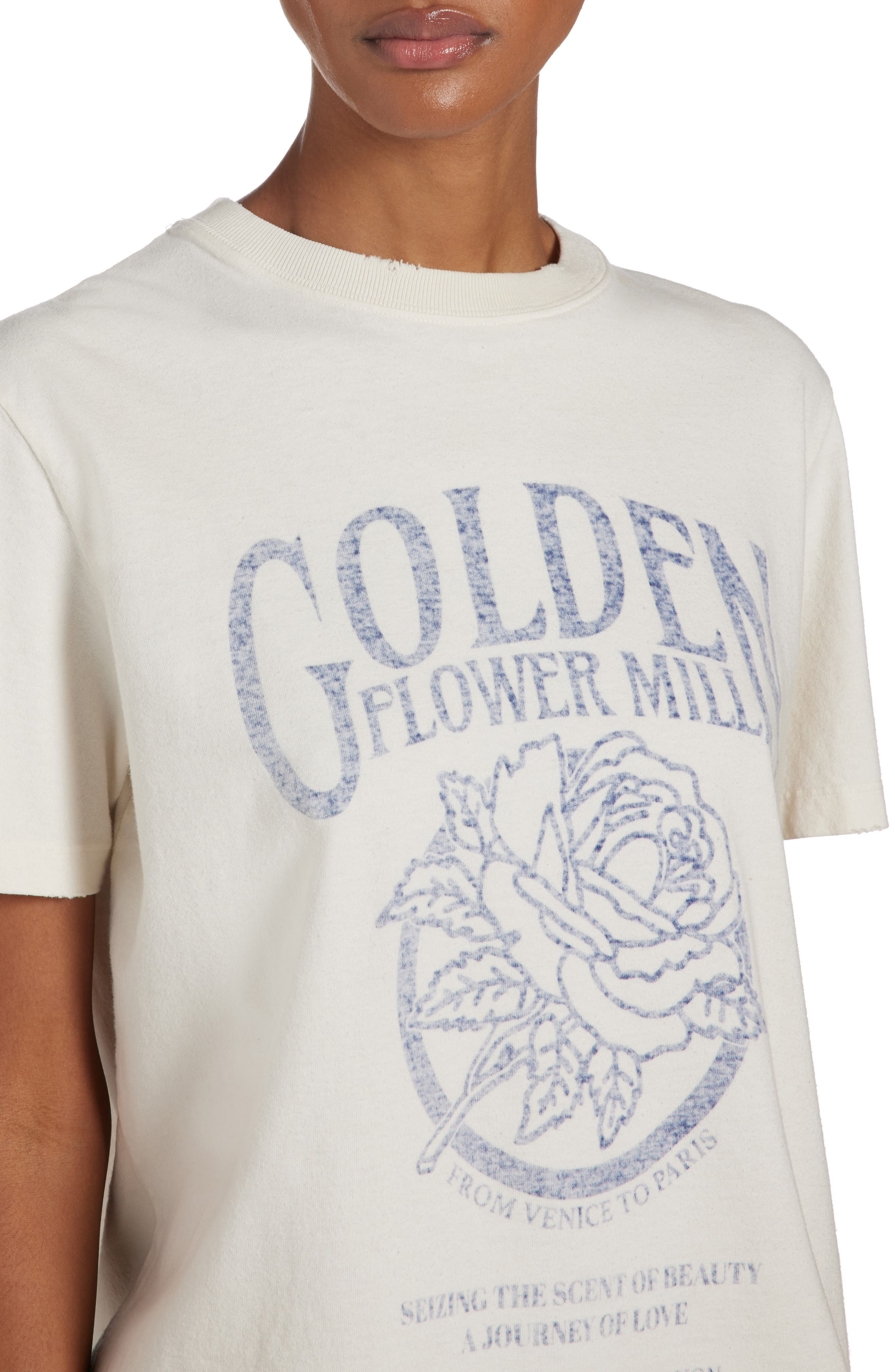 Golden Flower Mill Distressed Silk Blend Graphic T-Shirt - 5