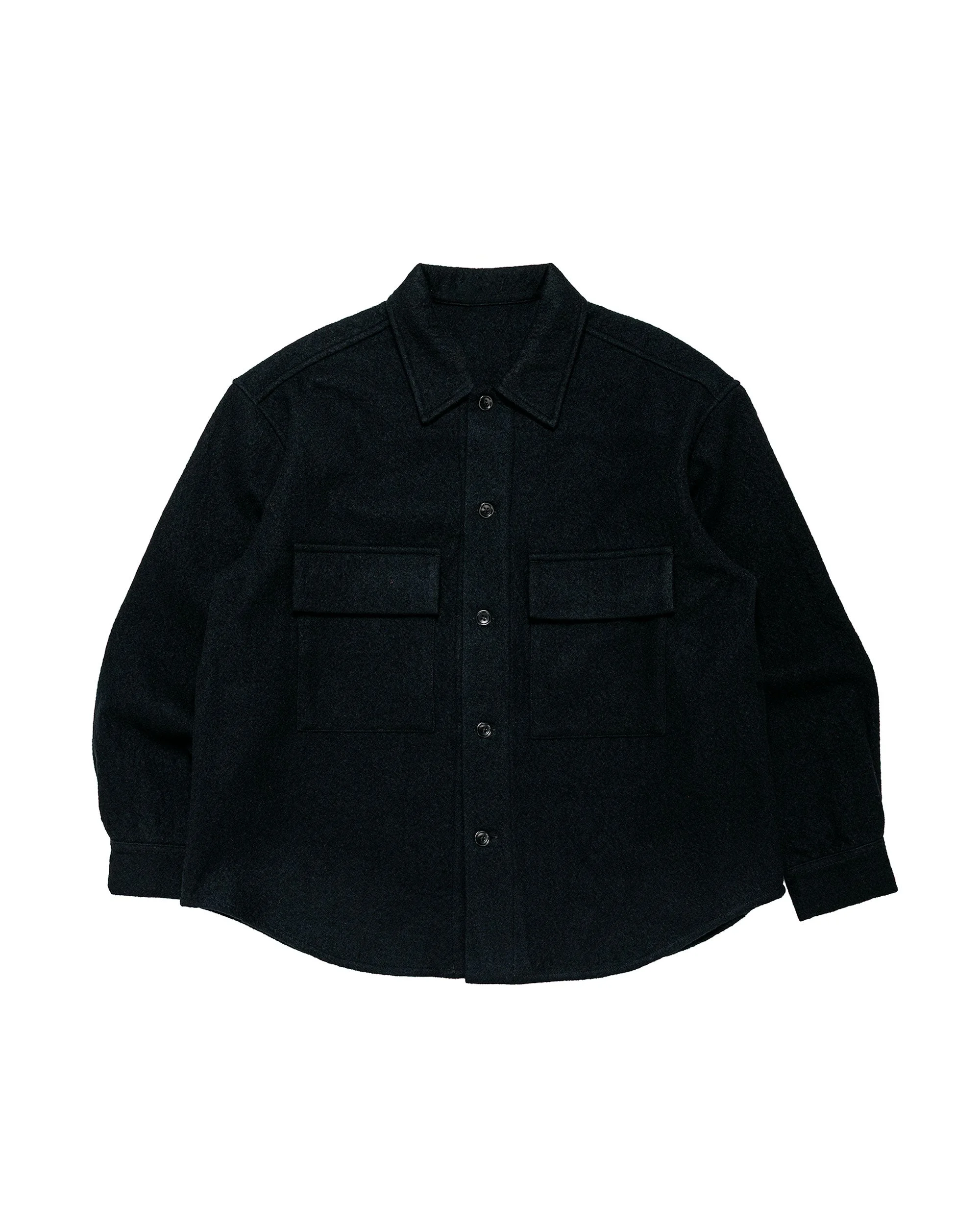 Double Pocket Overshirt Piece Dyed Wool Twill Black - 1