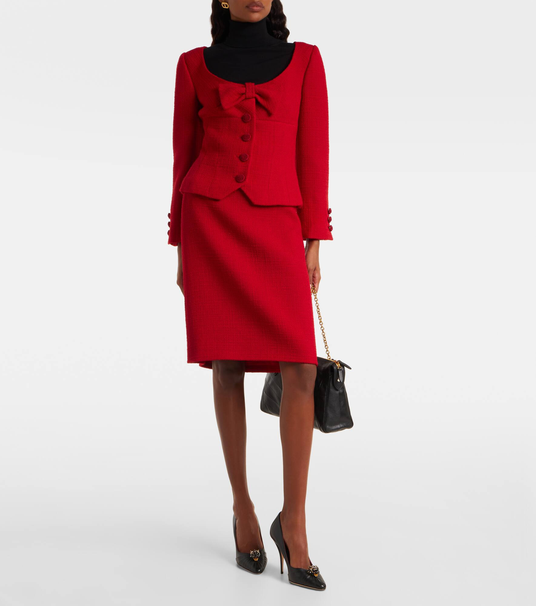Bow-detail cropped wool-blend tweed jacket - 7